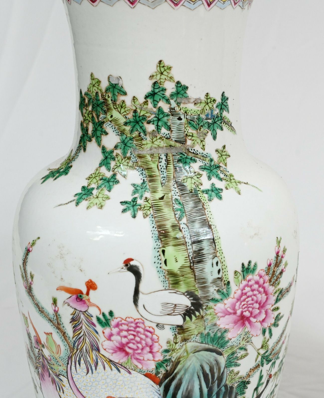 Pair Chinese Porcelain Vases   Famill Verte Qing Urns Pheasant Bird photo for sale