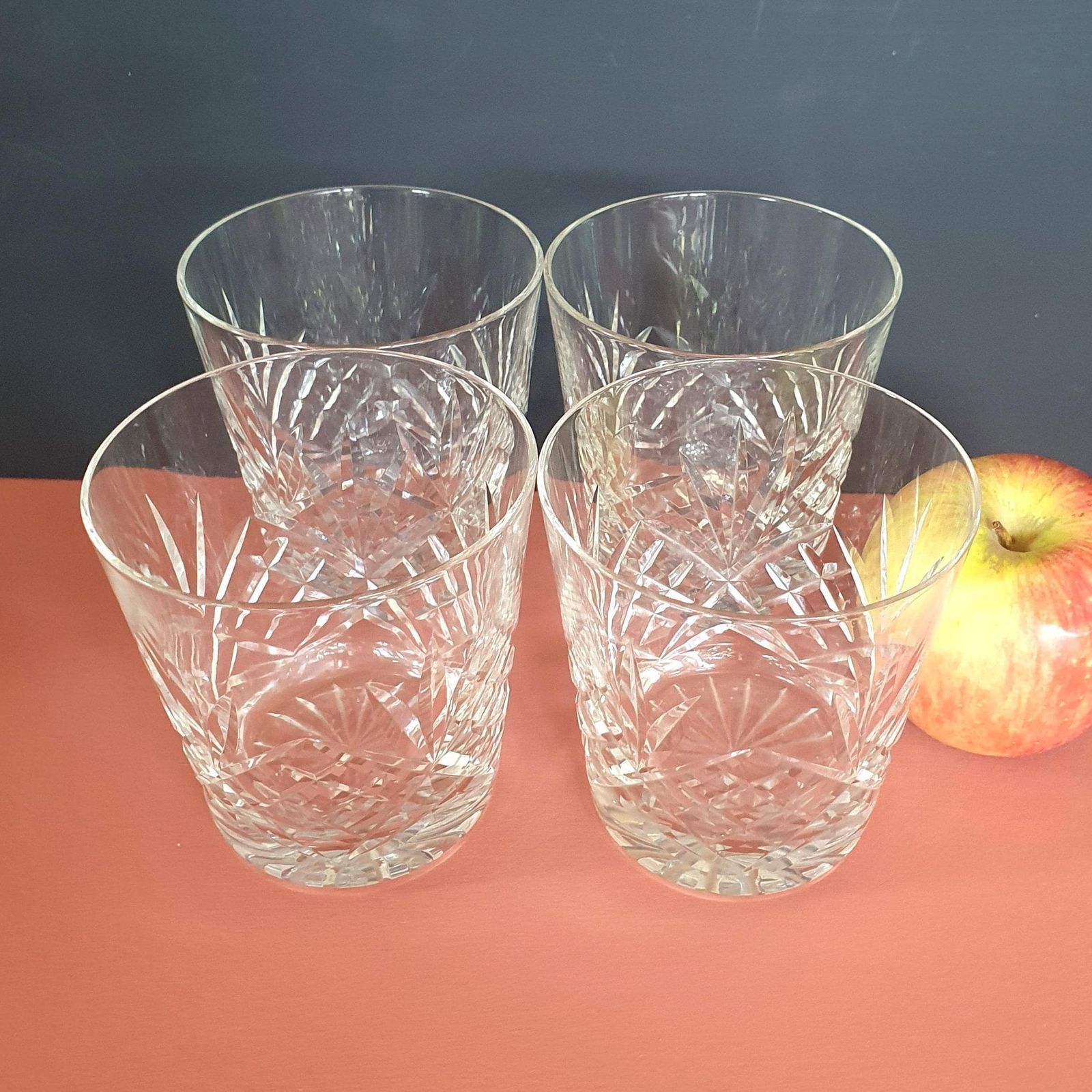 A Fine Set Of 4 Vintage Hand Cut Crystal Large Double Old Fashioned Glasses In Braemar Cut, C.200ml, 1980s
