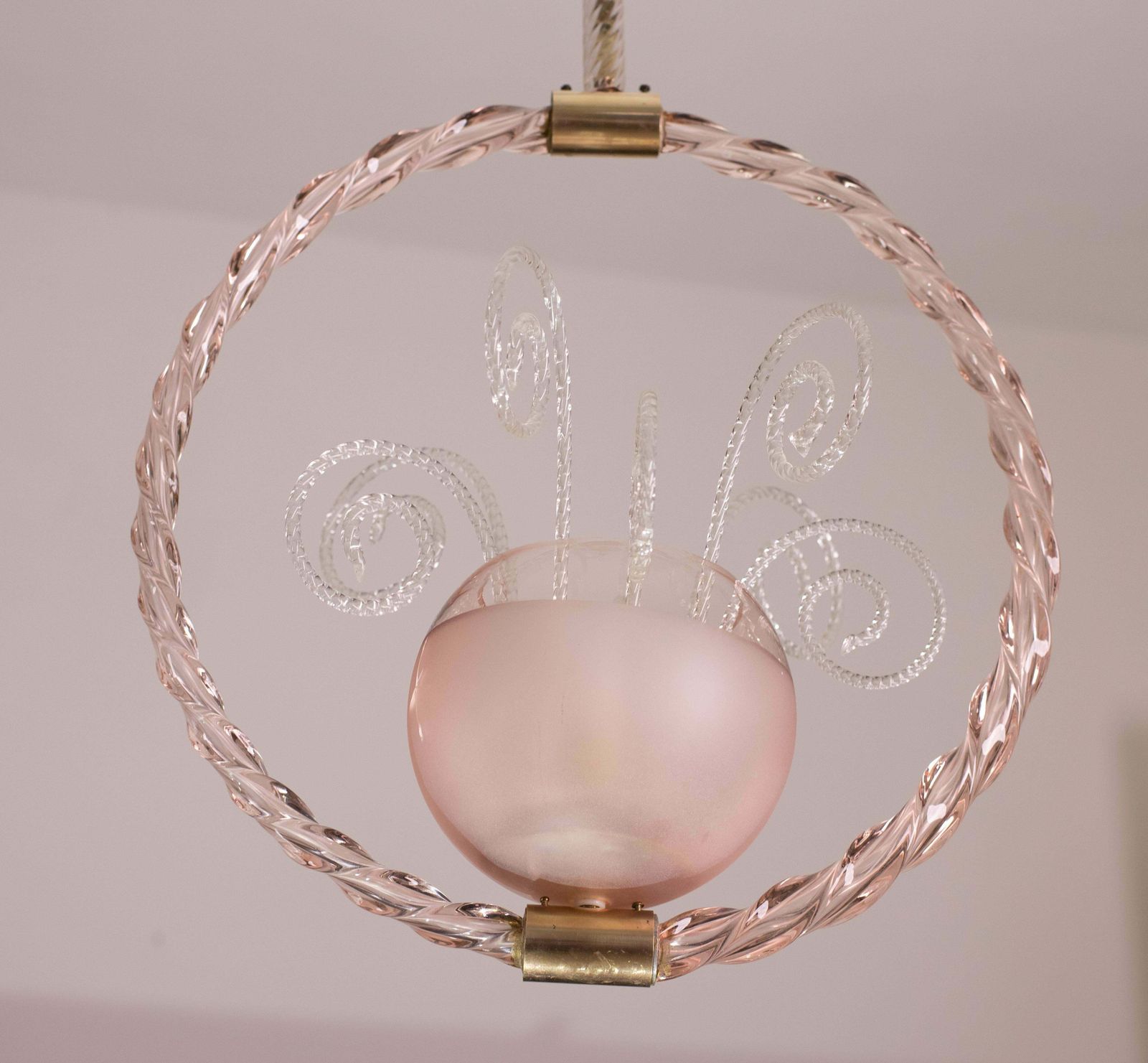 photo for sale Pink Fount Pendant Art Deco Barovier And Toso Chandelier Glass Murano, 1940