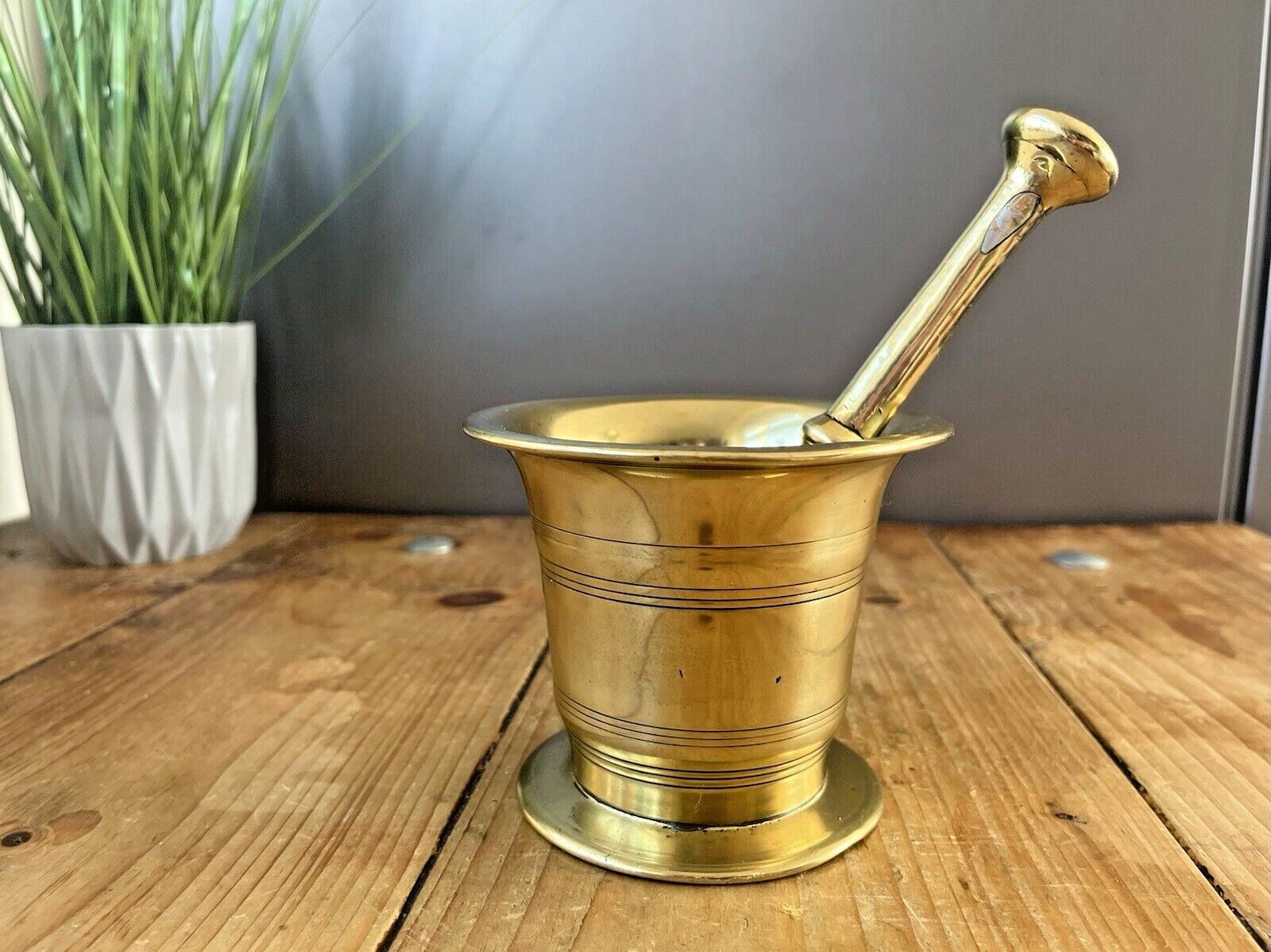 Antique 19th C Apothecary Brass Bronze Pestle & Mortar Herbs Chemist Kitchenalia photo furniture