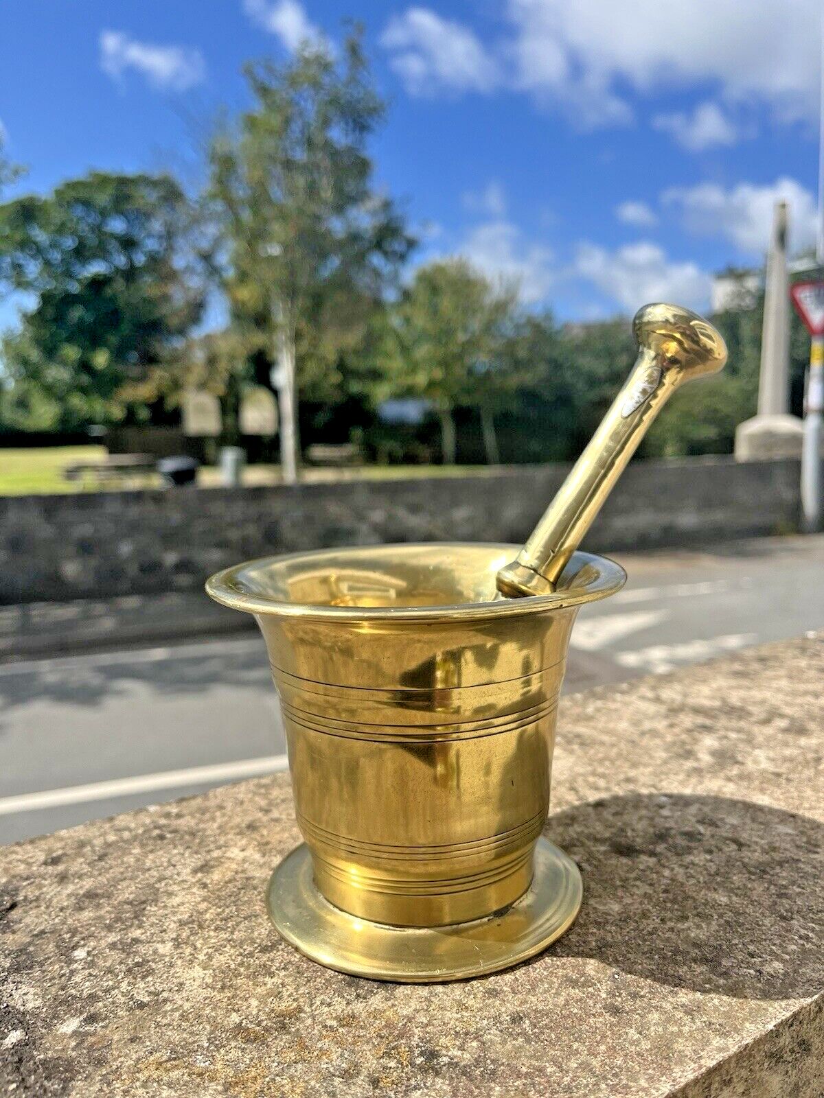 Home Decor Antique 19th C Apothecary Brass Bronze Pestle & Mortar Herbs Chemist Kitchenalia photo