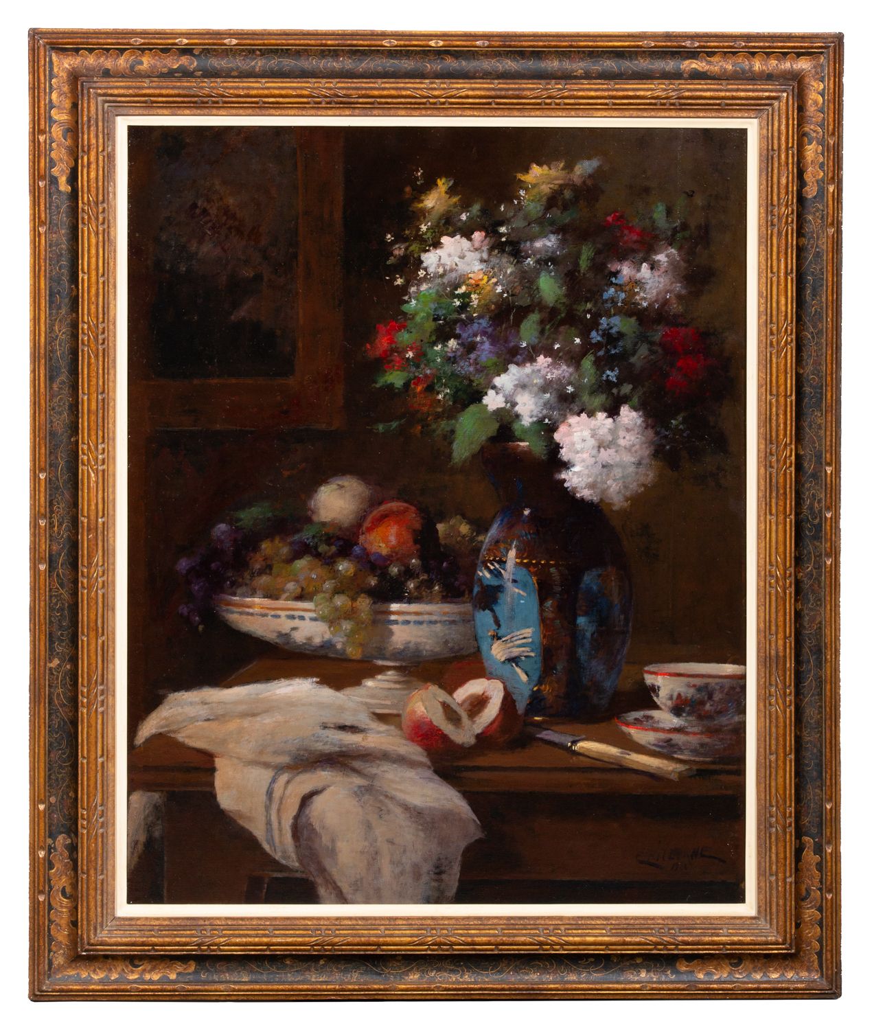 'Still Life With Flowers And Fruit' Door Jean Eritziane (Smyrna 1850 – 1925 Parijs)