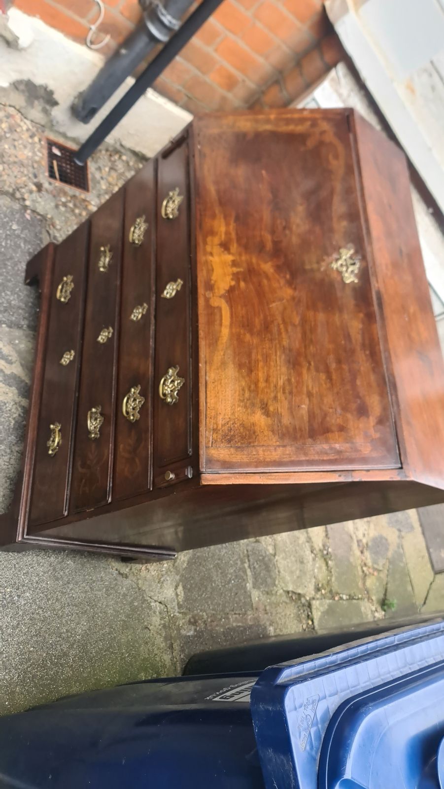 George III Antique Oak Bureau With Original Handles & Escutcheons 1700 photo for sale