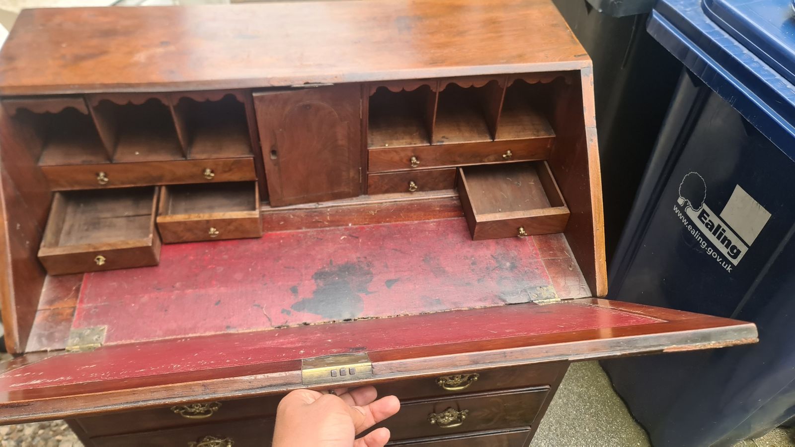 George III Antique Oak Bureau With Original Handles & Escutcheons 1700 photo buy