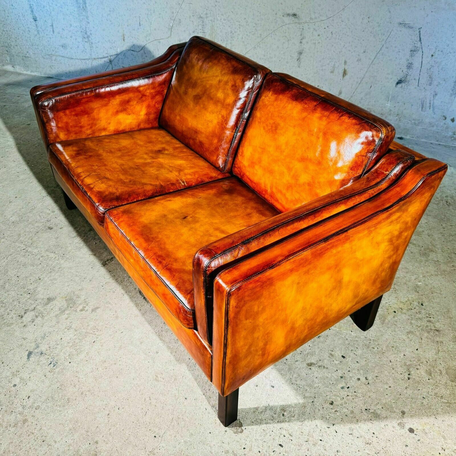 photo furniture Stylish Neat 70 Danish Borge Mogensen Light Tan Two Seater Leather Sofa