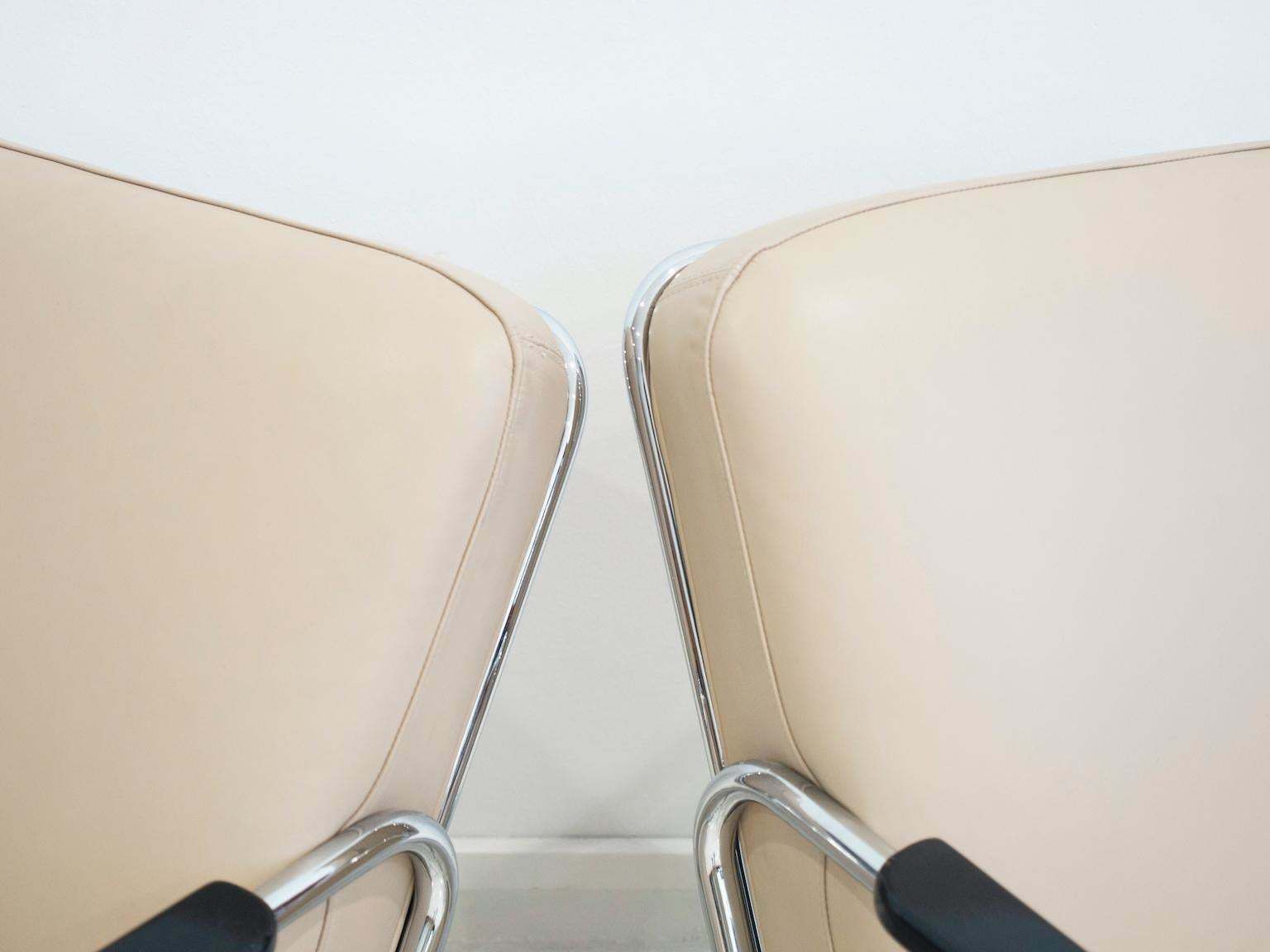 Pair Of Beige Leather And Tubular Steel Lounge Chairs photo 2265.0