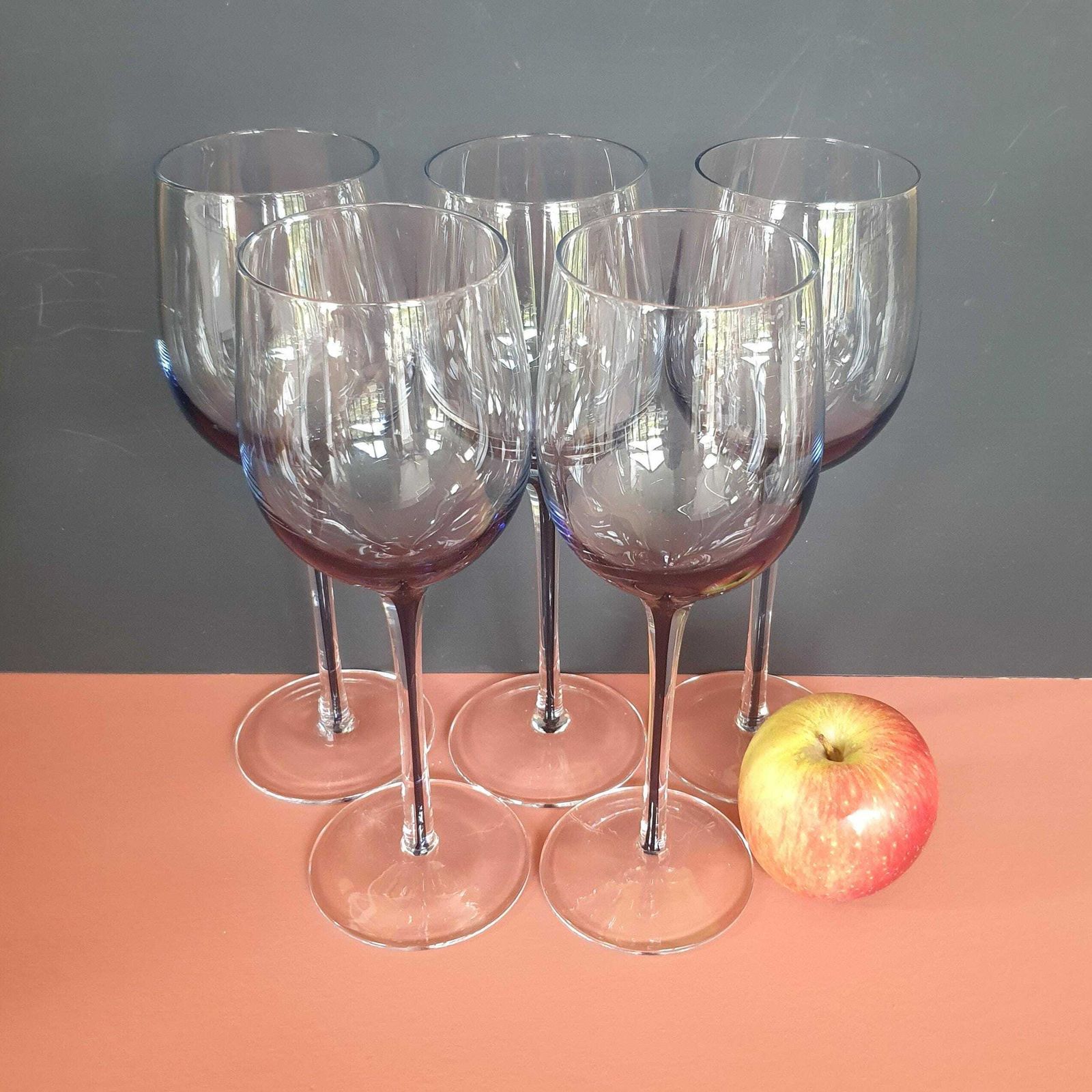 A Set Of 5 Vintage Large 250ml Smoked Blue Grey Wine Glasses By Broste, Copenhagen, Early 2000s photo for sale