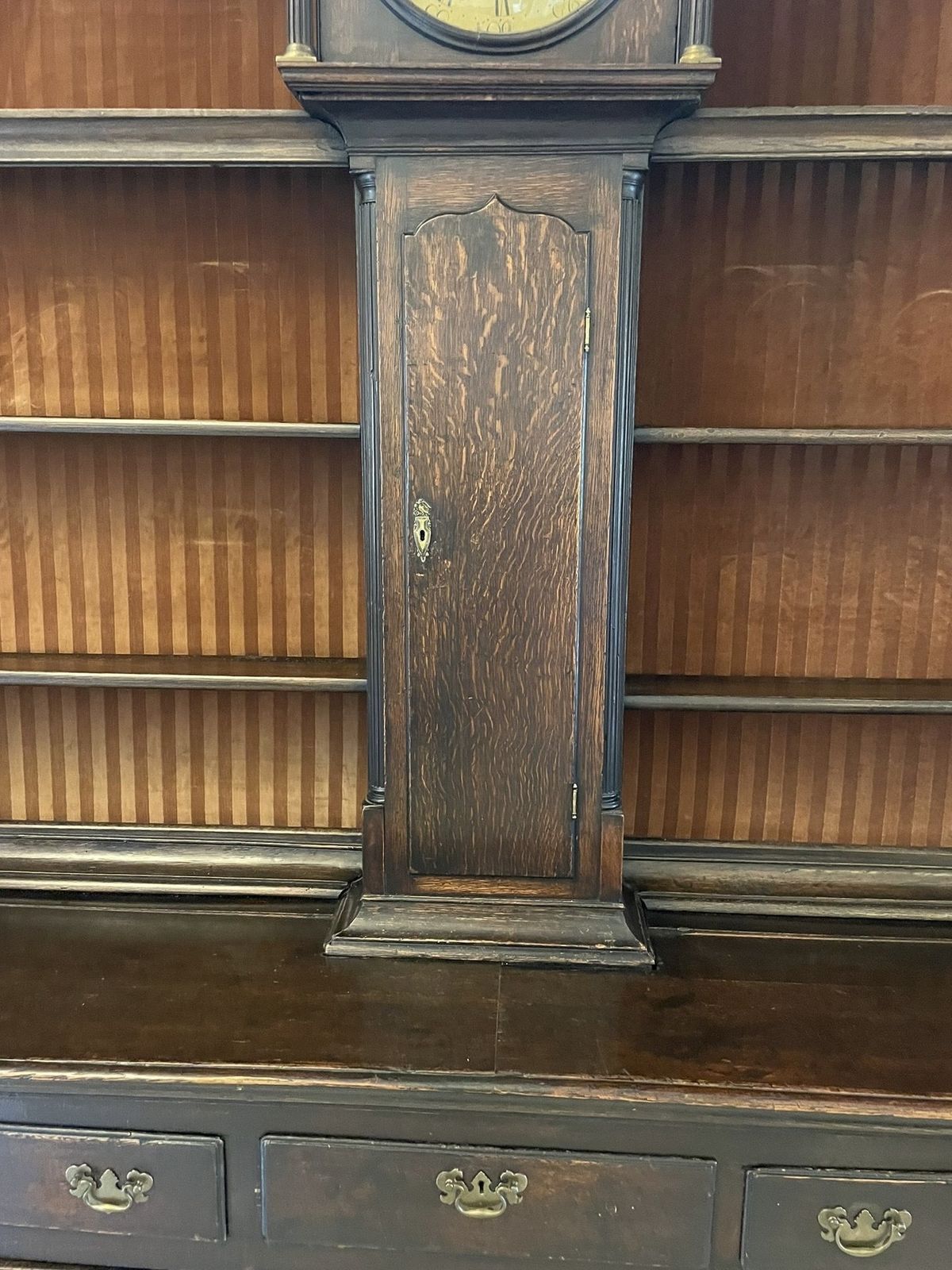 photo buy Rare 18th Century Large Antique Quality Oak Dresser With Rack And Longcase Clock