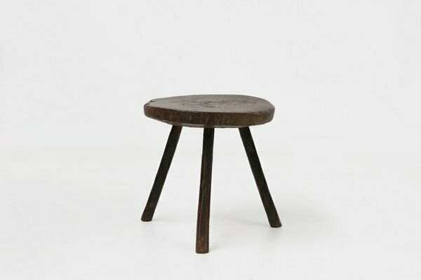 1770.0 French Brutalist Oak Tripot Stool, 1850 photo