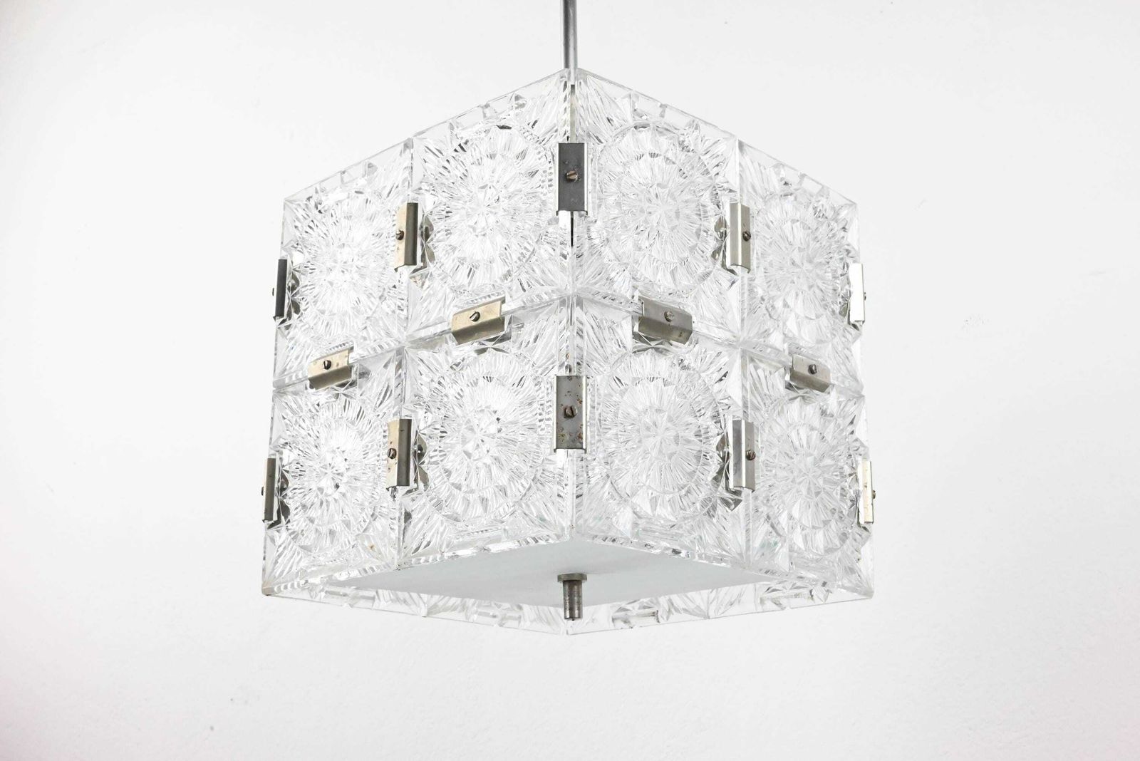 Mid Century Pendant Lamp, Ceiling Light, European Crystal Cube Ceiling Lamp, Mid Century Modern, Kamenicky Senov, Vintage Lighting