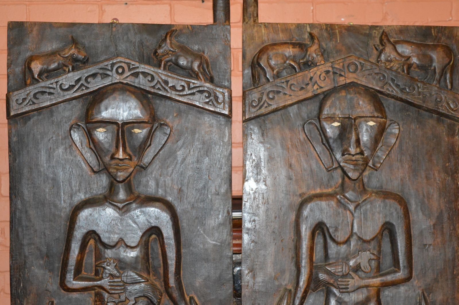 Pair Large (148cm) Antique Carved Tribal Doors Toraja Tribe, Sulawesi, Indonesia, C1850. photo vintage