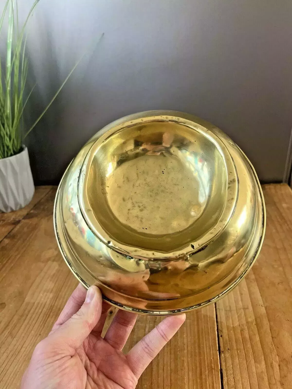 Antique 19th C Arts & Crafts Beaten Brass Dog Bowl Cat Pet Dish Food Water photo 89.0
