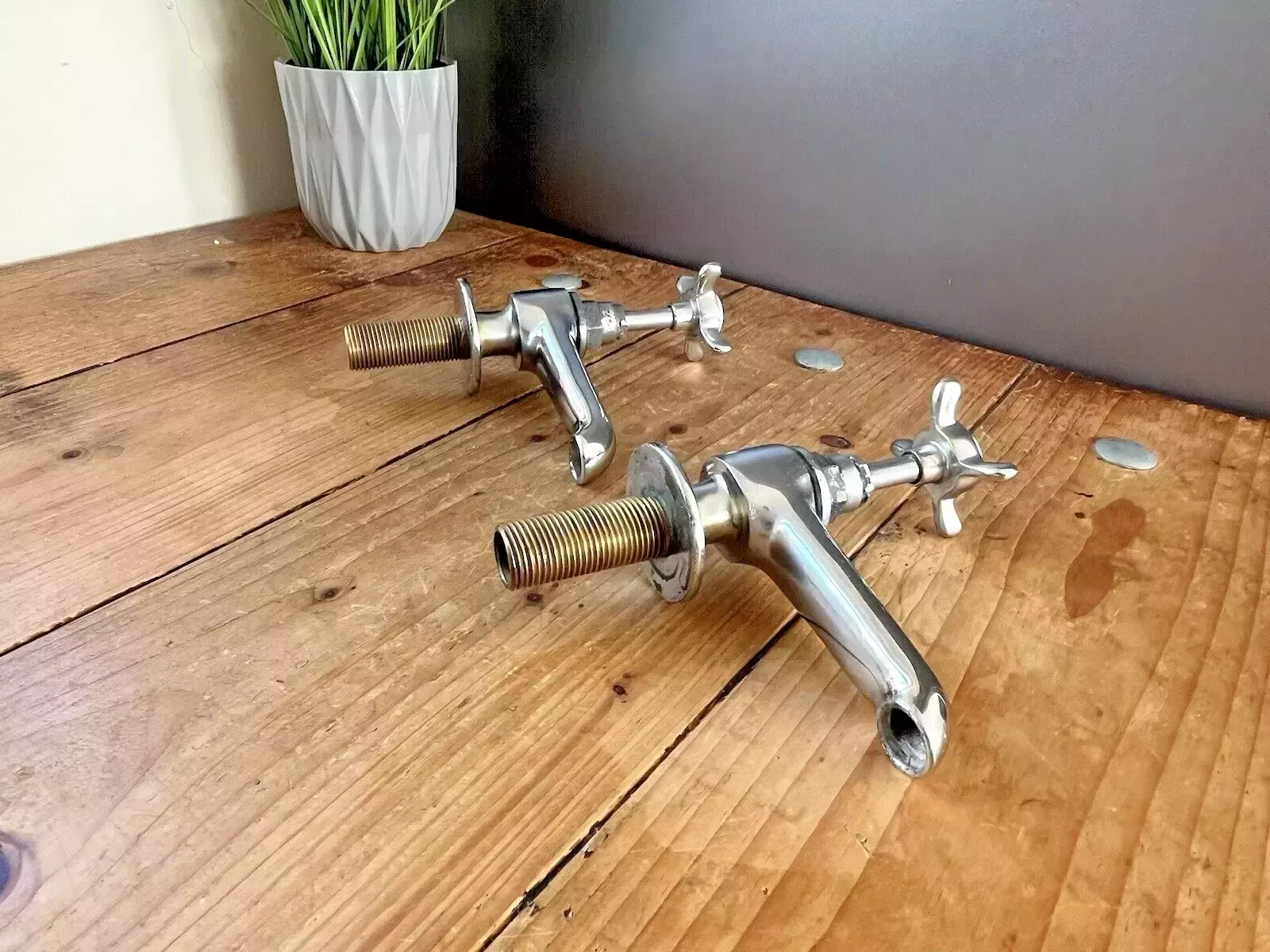 Vintage Welsh Bath Hot & Cold Kitchen Basin Sink Cross Handle Taps Antique Style photo buy