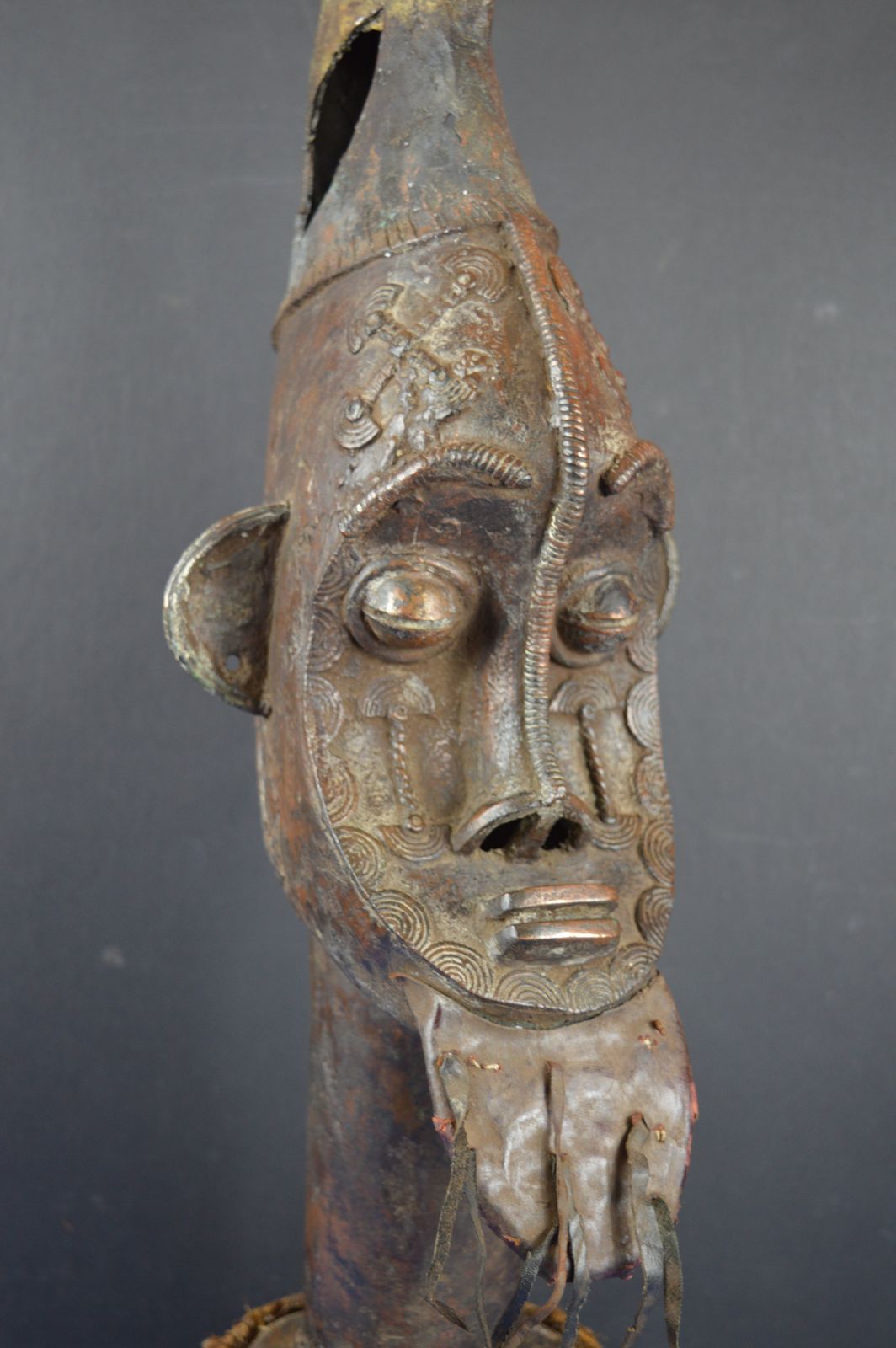 Large (58cm) Early 20th Century African Yoruba Tribal Bronze Bust, Woven Base, C1920. photo for sale