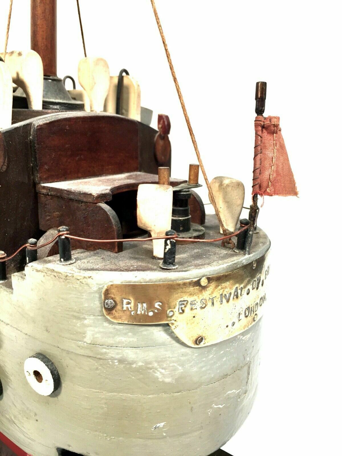 Antique 1951 Festival Of Britain Scratch Built Model Of A Ship On Display Stand photo vintage
