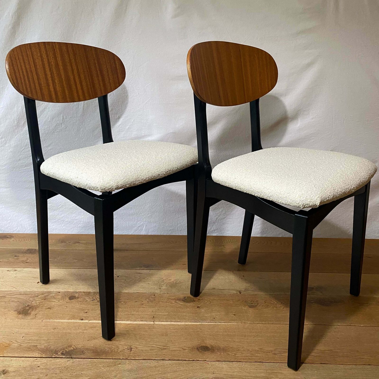 Pair Of Refurbished Eco Boucle Retro Mcm Dinning Room, Home Office Chairs