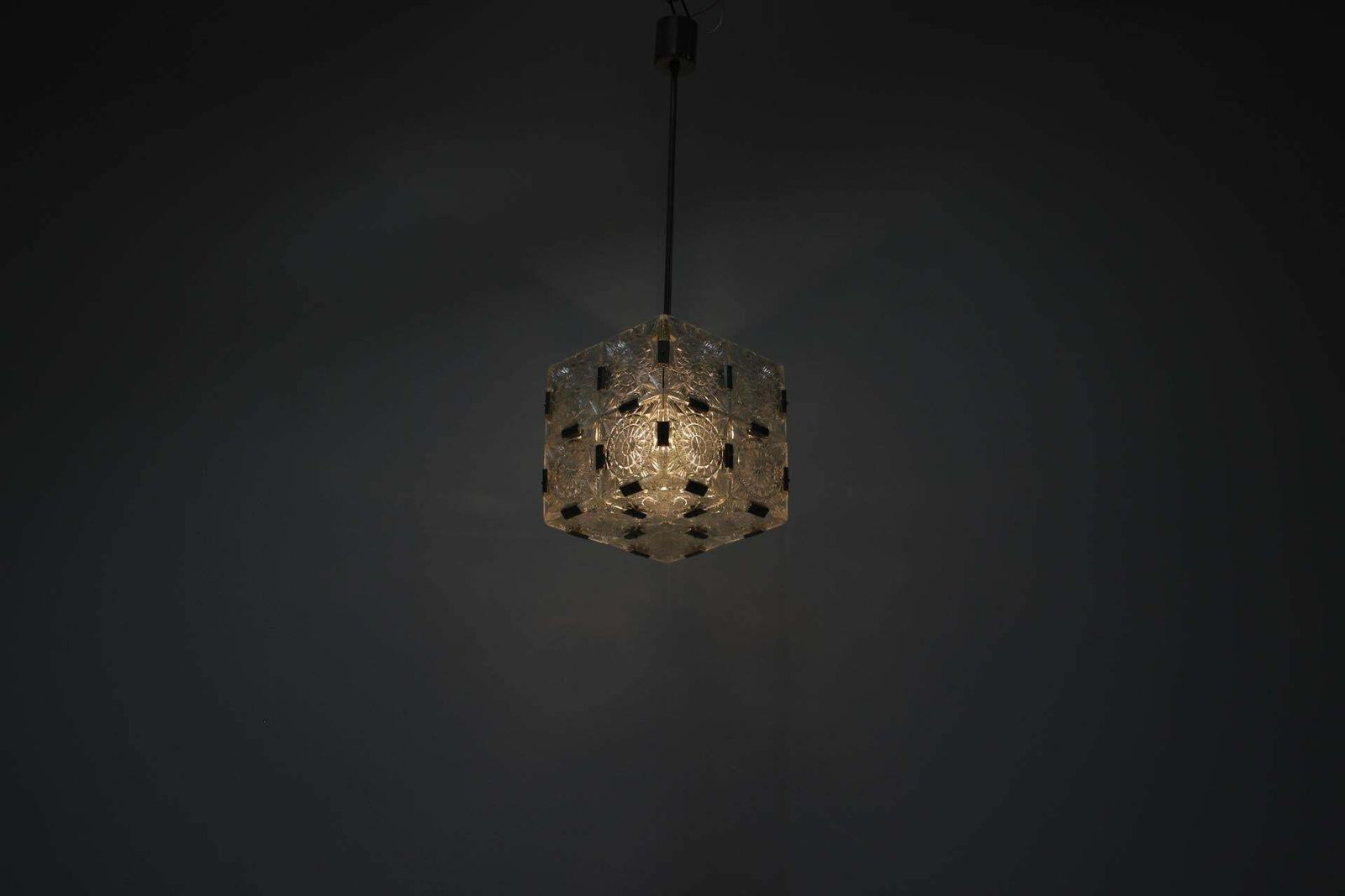 Mid Century Square Clear Glass Pendant By Kamenicky Senov, 1960's photo 545.0
