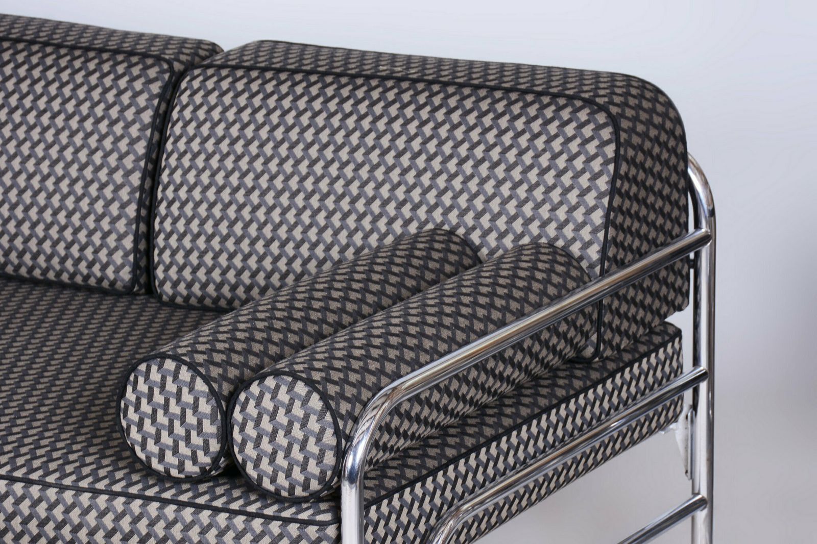 Restored Bauhaus Sofa, By Mücke Melder, Chrome, New Upholstery, Czech, 1930s photo buy