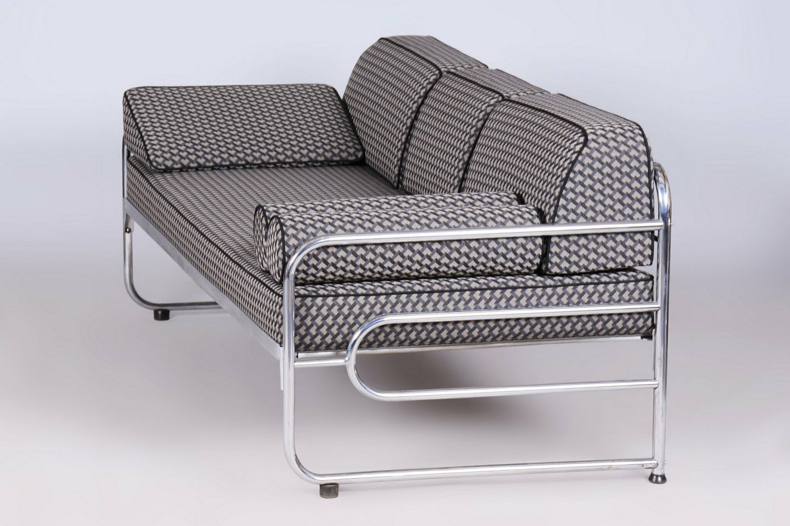 photo for sale Restored Bauhaus Sofa, By Mücke Melder, Chrome, New Upholstery, Czech, 1930s