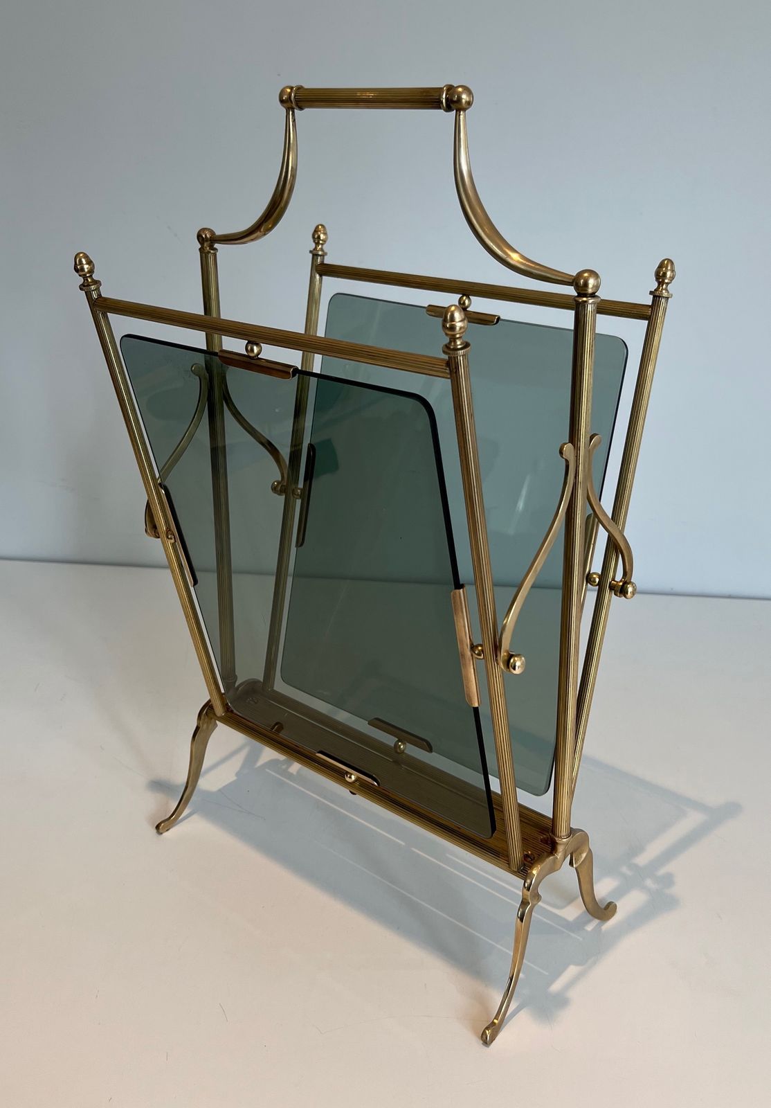 Brass And Blue Glass Magazine Rack From Maison Jansen photo furniture