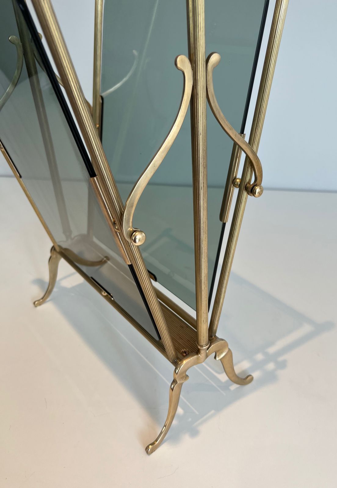Brass And Blue Glass Magazine Rack From Maison Jansen photo vintage