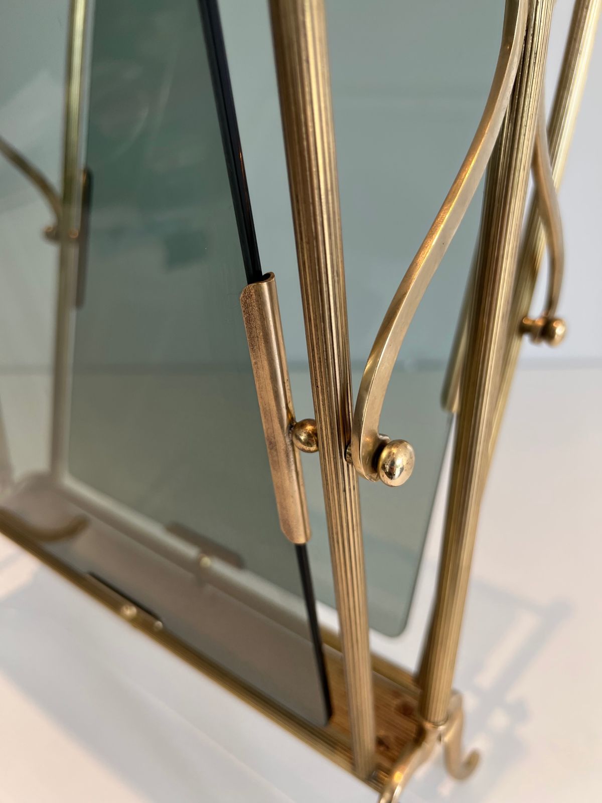 photo furniture Brass And Blue Glass Magazine Rack From Maison Jansen