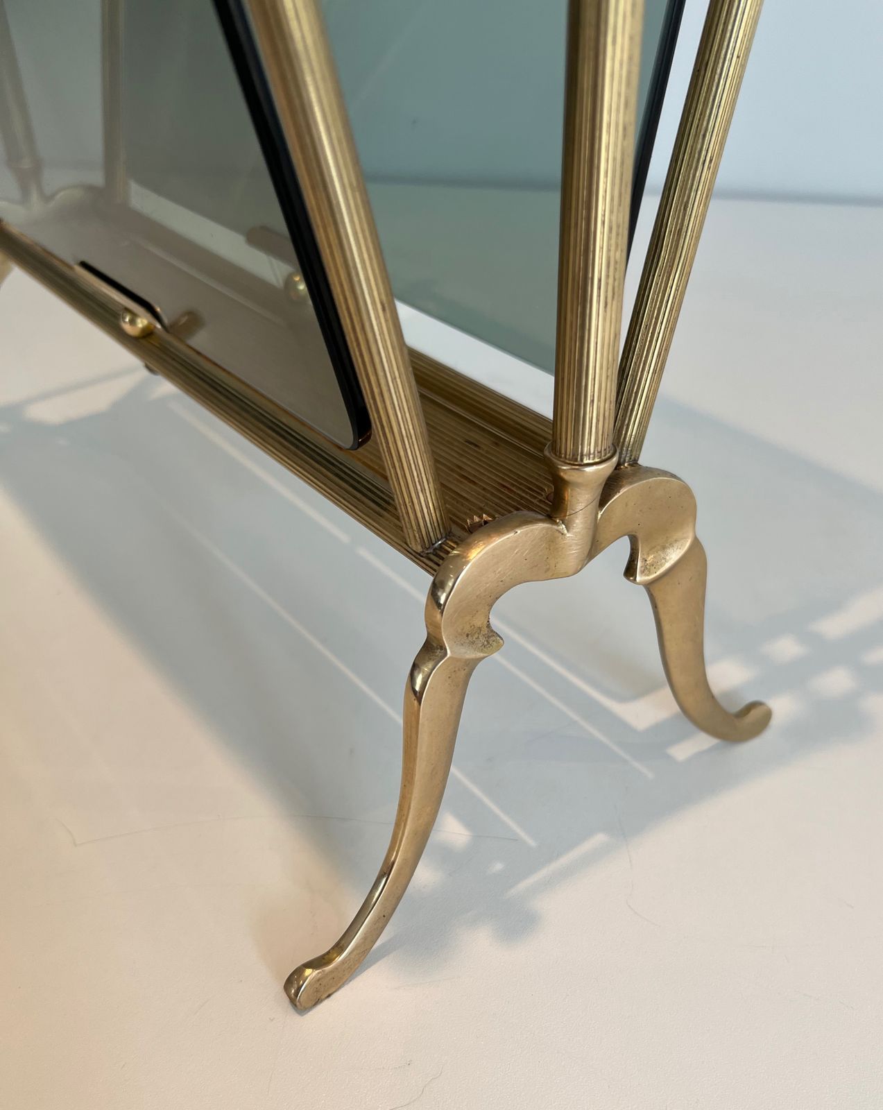 photo for sale Brass And Blue Glass Magazine Rack From Maison Jansen