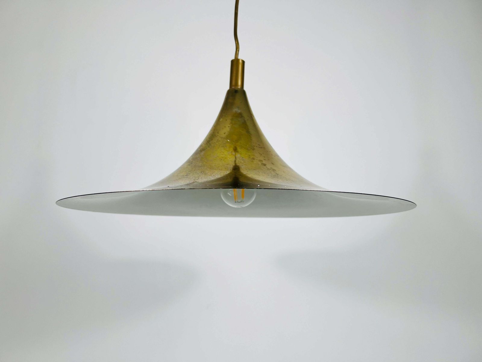 Brass Round Pendant Lamp By Fog & Mørup, 1970s photo vinterior