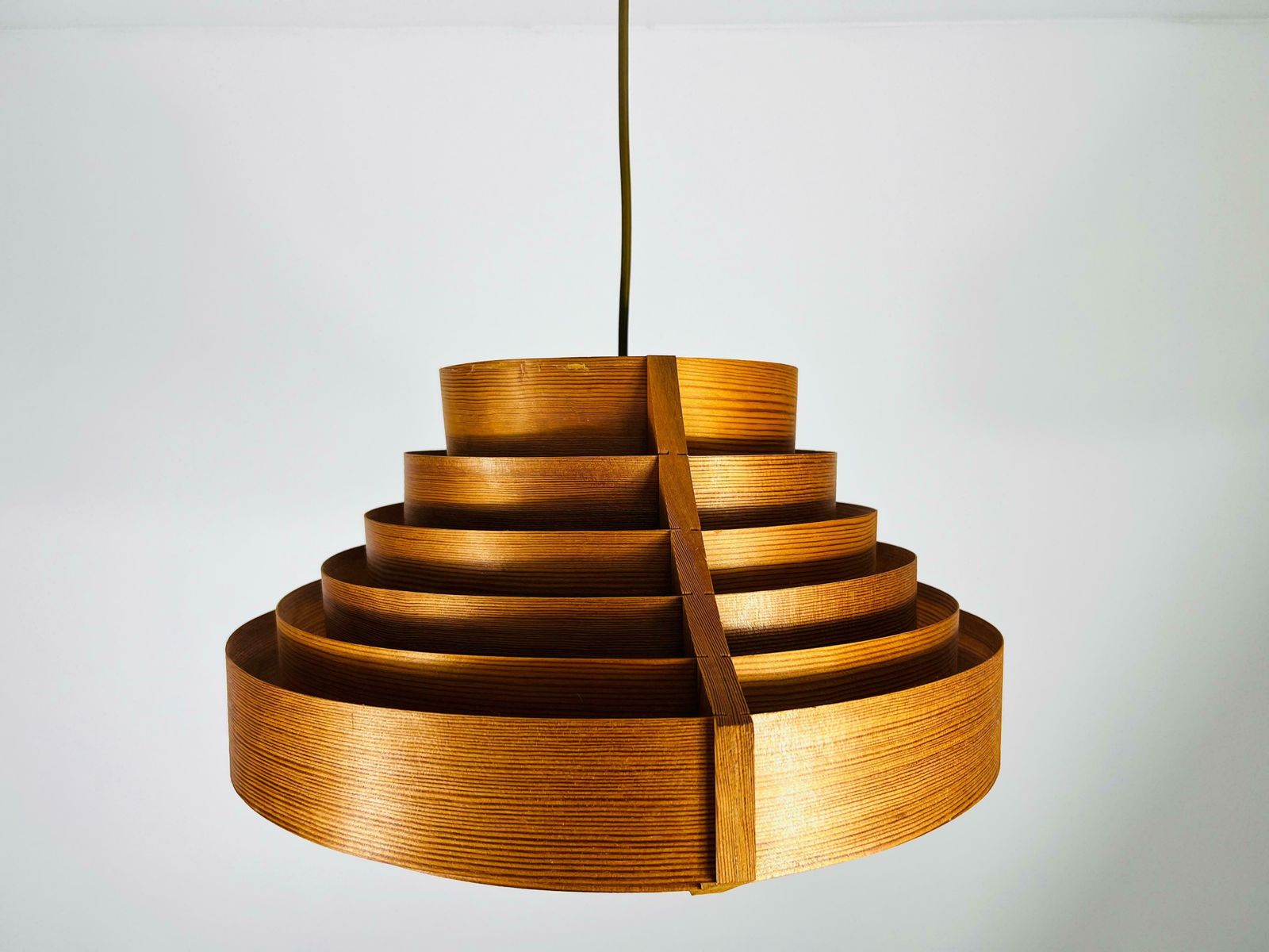 Mid Century Wooden Pendant Lamp By Hans Agne Jakobsson, Sweden, 1960s photo Lighting