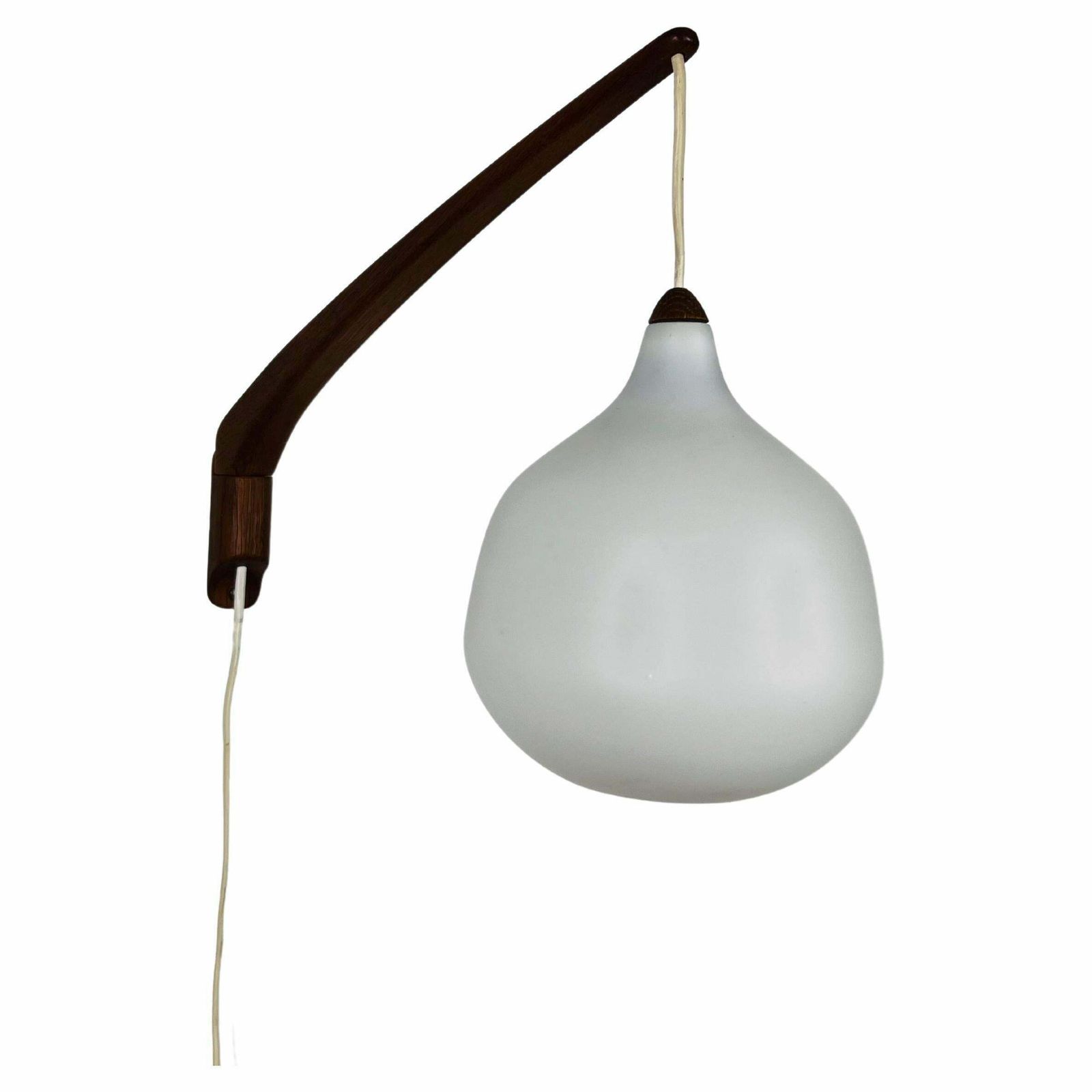 Teak And Opaline Glass Wall Lamp By Uno & östen Kristiansson For Luxus Sweden