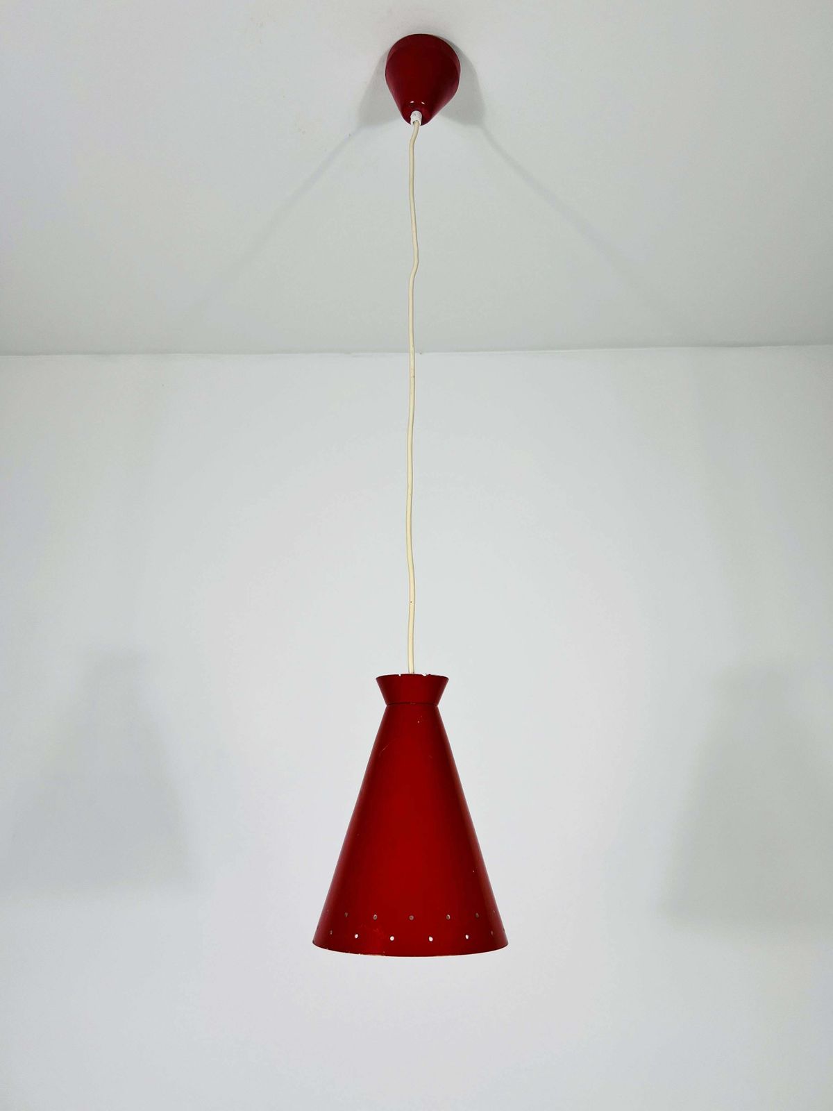 Italian Diabolo Red Hanging Lamp, 1950s, Italy photo vinterior