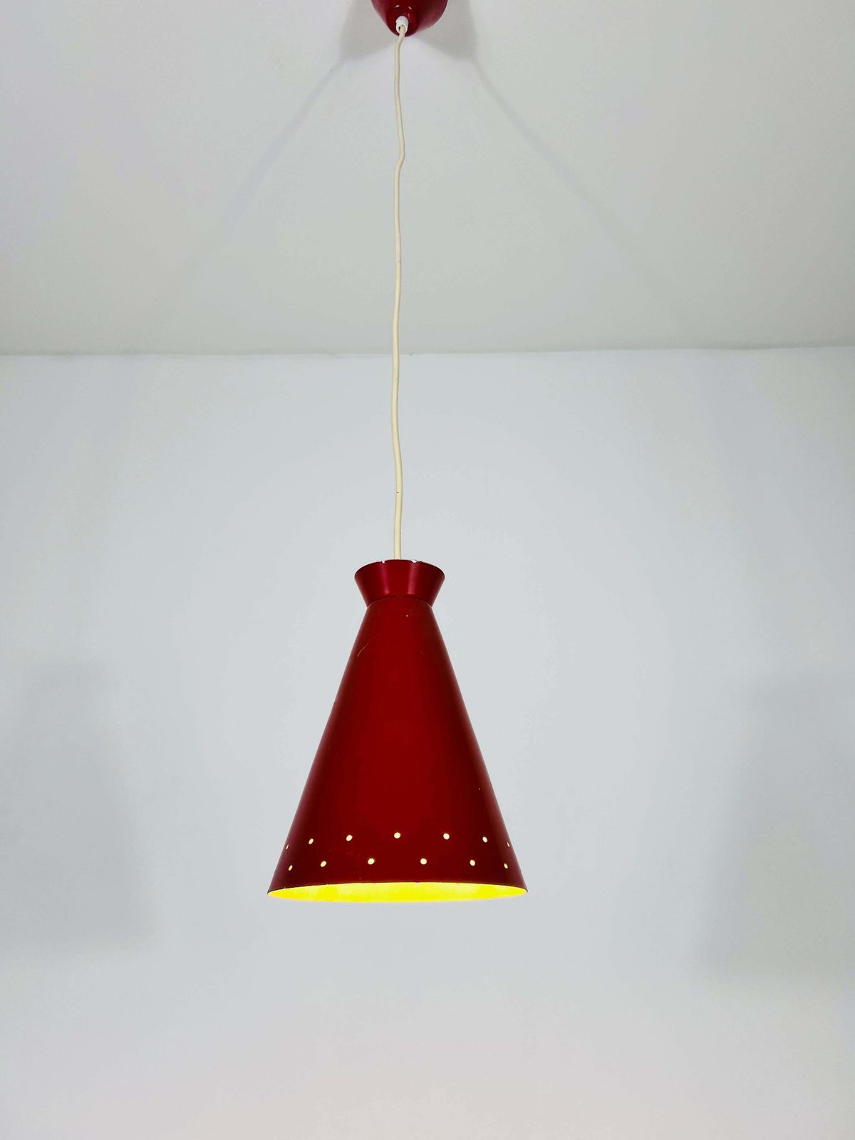 Italian Diabolo Red Hanging Lamp, 1950s, Italy photo vintage