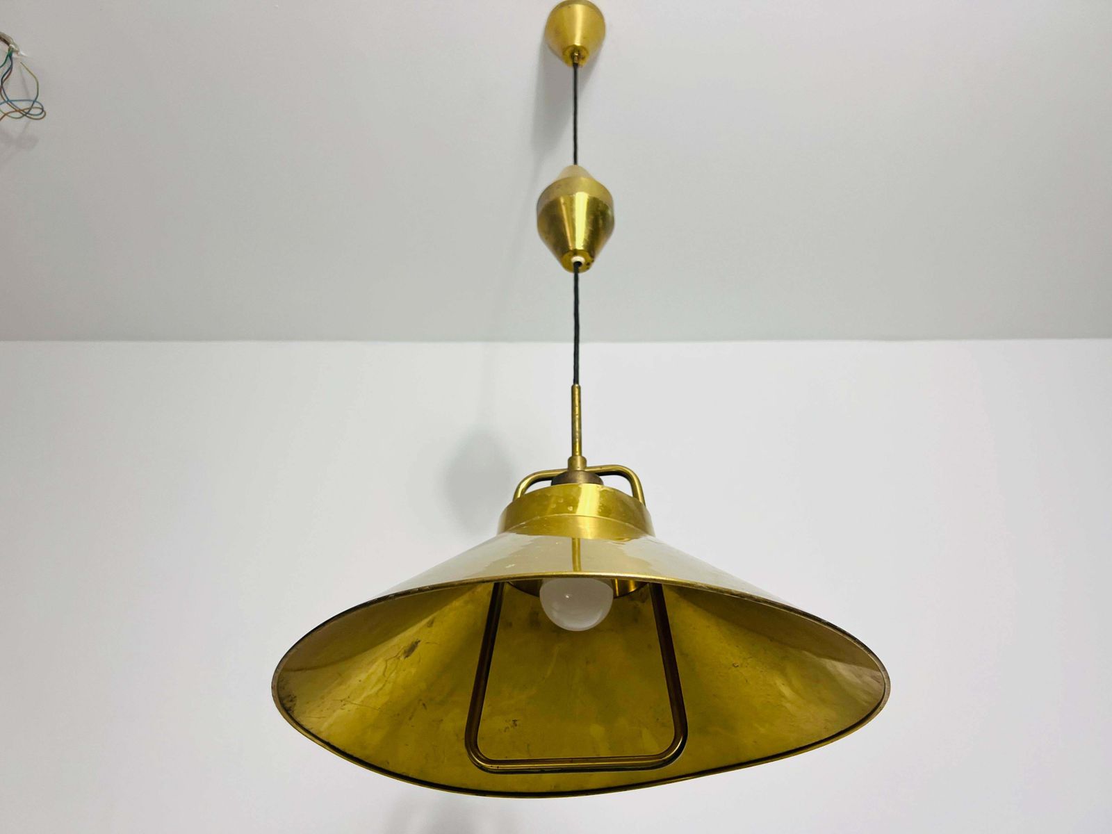 Golden Brass Pendant Lamp By Fritz Schlägel For Lyfa, 1970s photo Lighting