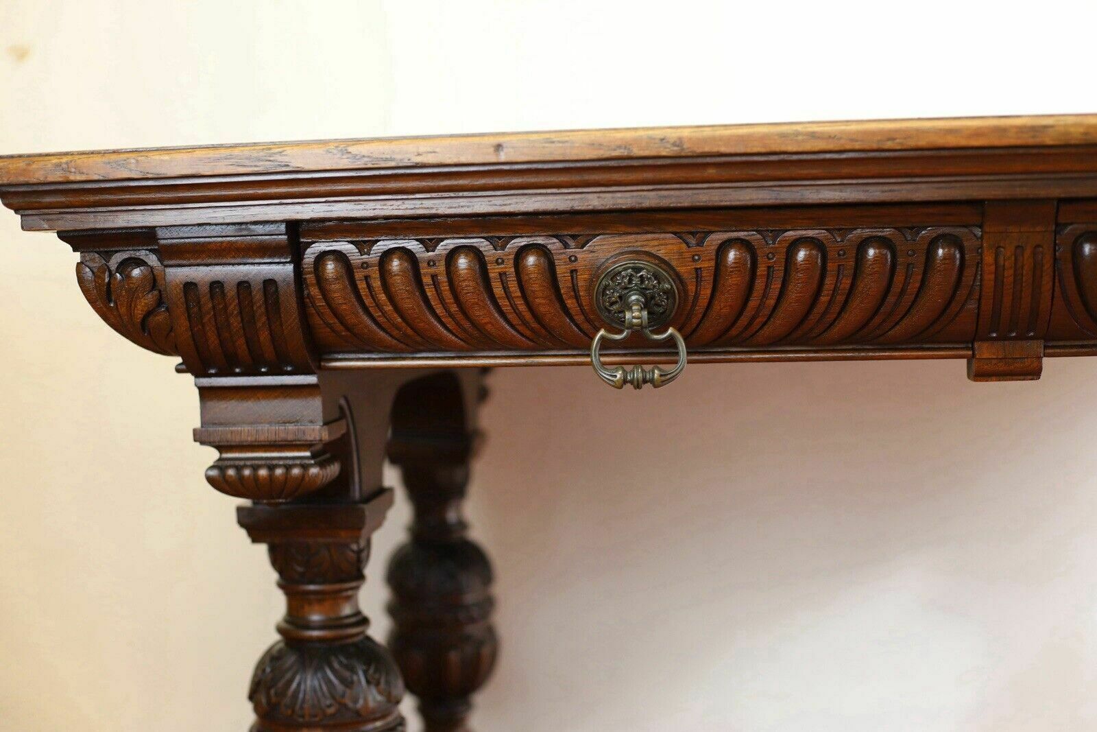 Gillows Of Lancaster Superb Victorian Carved Oak Library Table photo vintage