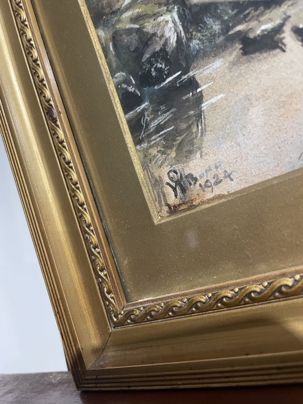 Vintage Gilt Framed Watercolour Signed H Bond, Dated 1924   Castle Meadows Eccleshall. photo vintage