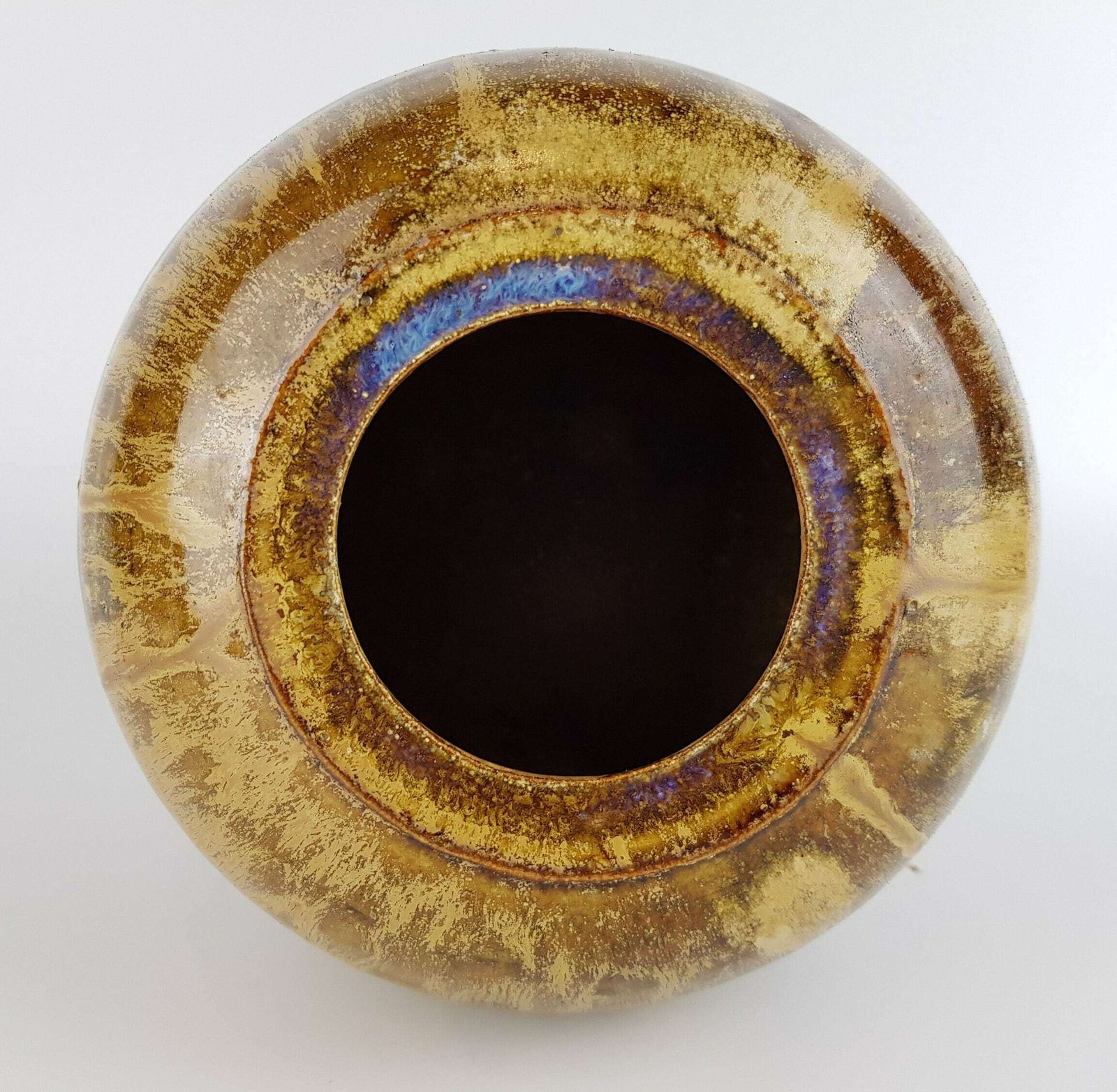 Vintage Studio Art Pottery Signed Caramel Brown Ball Vase From 1982s photo 129.0