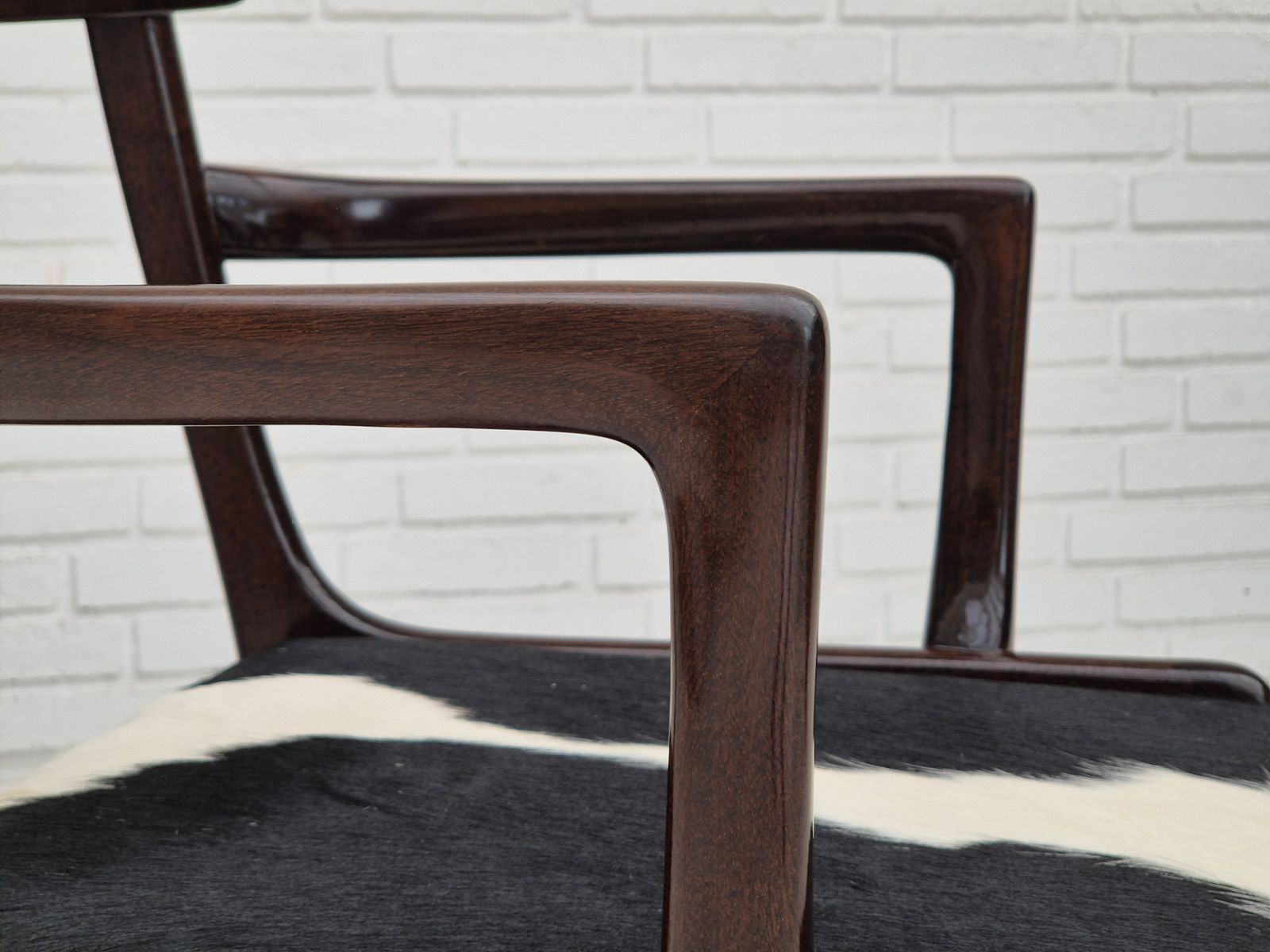 1960s, Danish Design By Ole Wanscher, Armchair, Mahogany Wood, Cowhide, Reupholstered. photo furniture