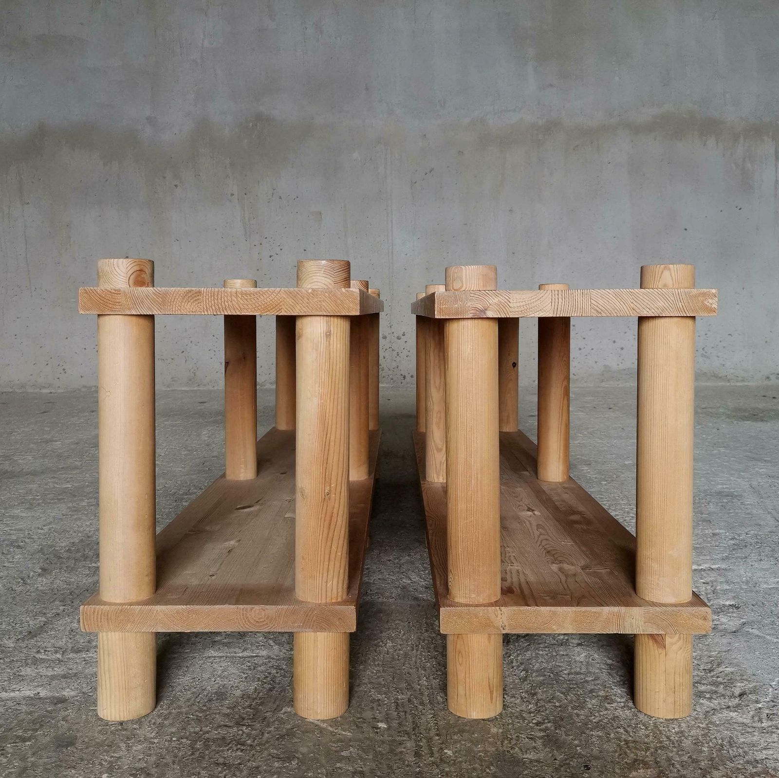 A Set Of Benches / Shelves / Room Dividers In Solid Oregon Pine, Denmark 1960s photo for sale