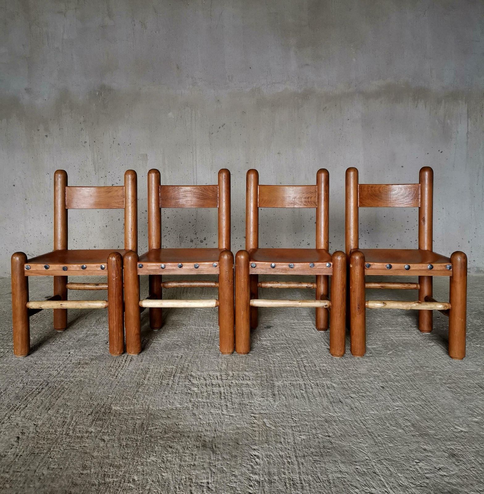 Set Of 4 Brutalist And Sculptural Dining Chairs In The Style Of Charles Dudouyt photo for sale