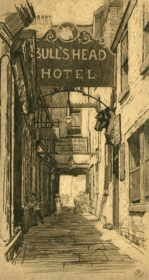 Leonard Brewer   Signed 1910 Etching, The Bull's Head Hotel