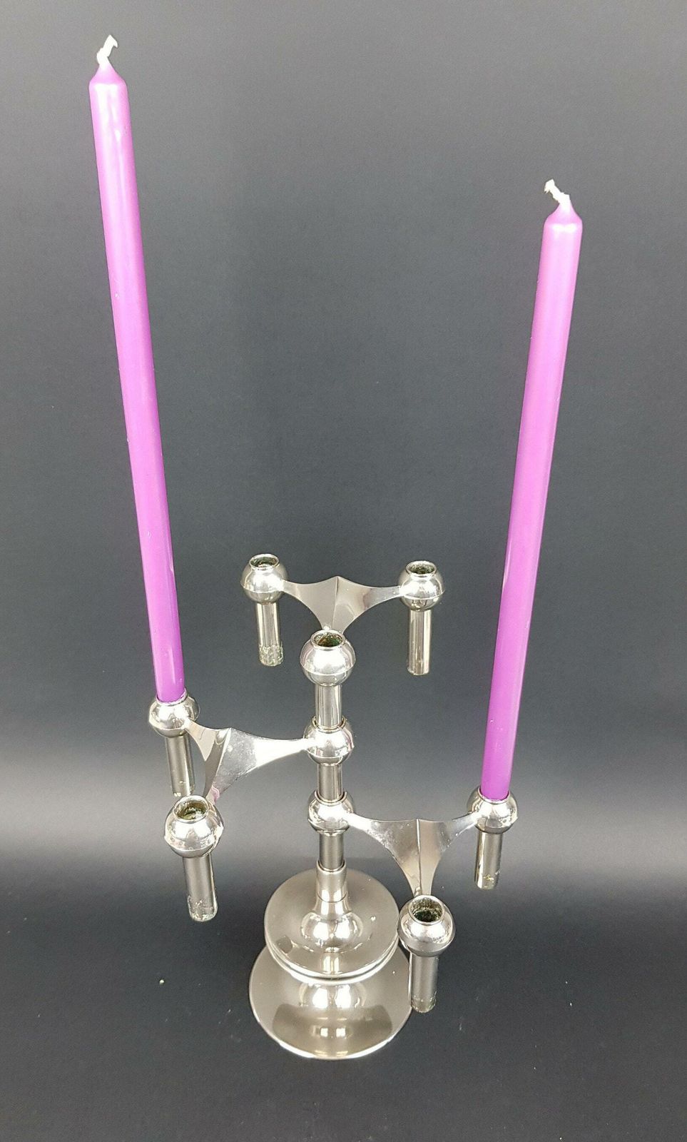 Set Of 3 Stackable Candle Holders Variante 22 + Pedestal Designed By Caesar Stoffi For Fritz Nagel Bayerische Metall Fabrik Bmf 1950 60s, photo Home Decor