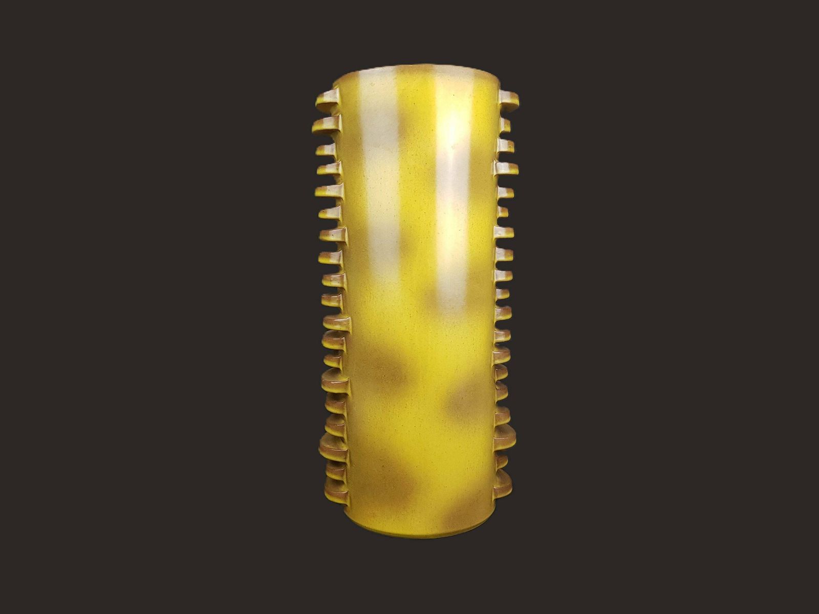 Rare Xl Vintage Dumler Und Breiden Keramik Studio 61 43 Brown Yellow Floor Vase With Side Nubs "City"Decor 1970s