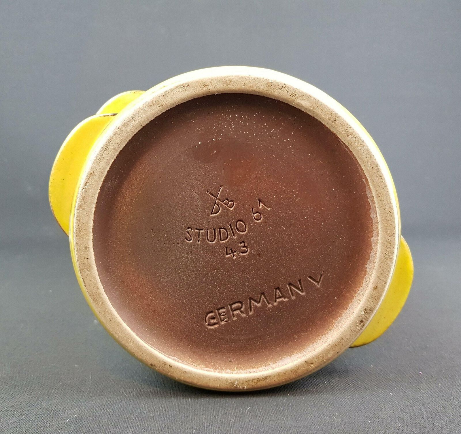 Rare Xl Vintage Dumler Und Breiden Keramik Studio 61 43 Brown Yellow Floor Vase With Side Nubs "City"Decor 1970s photo vinterior
