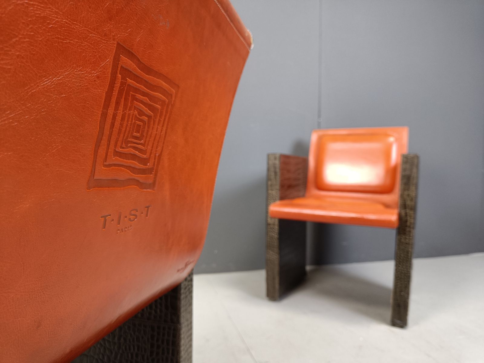 photo for sale Vintage French Armchairs In Leather By Maison Vandamme, 1970s