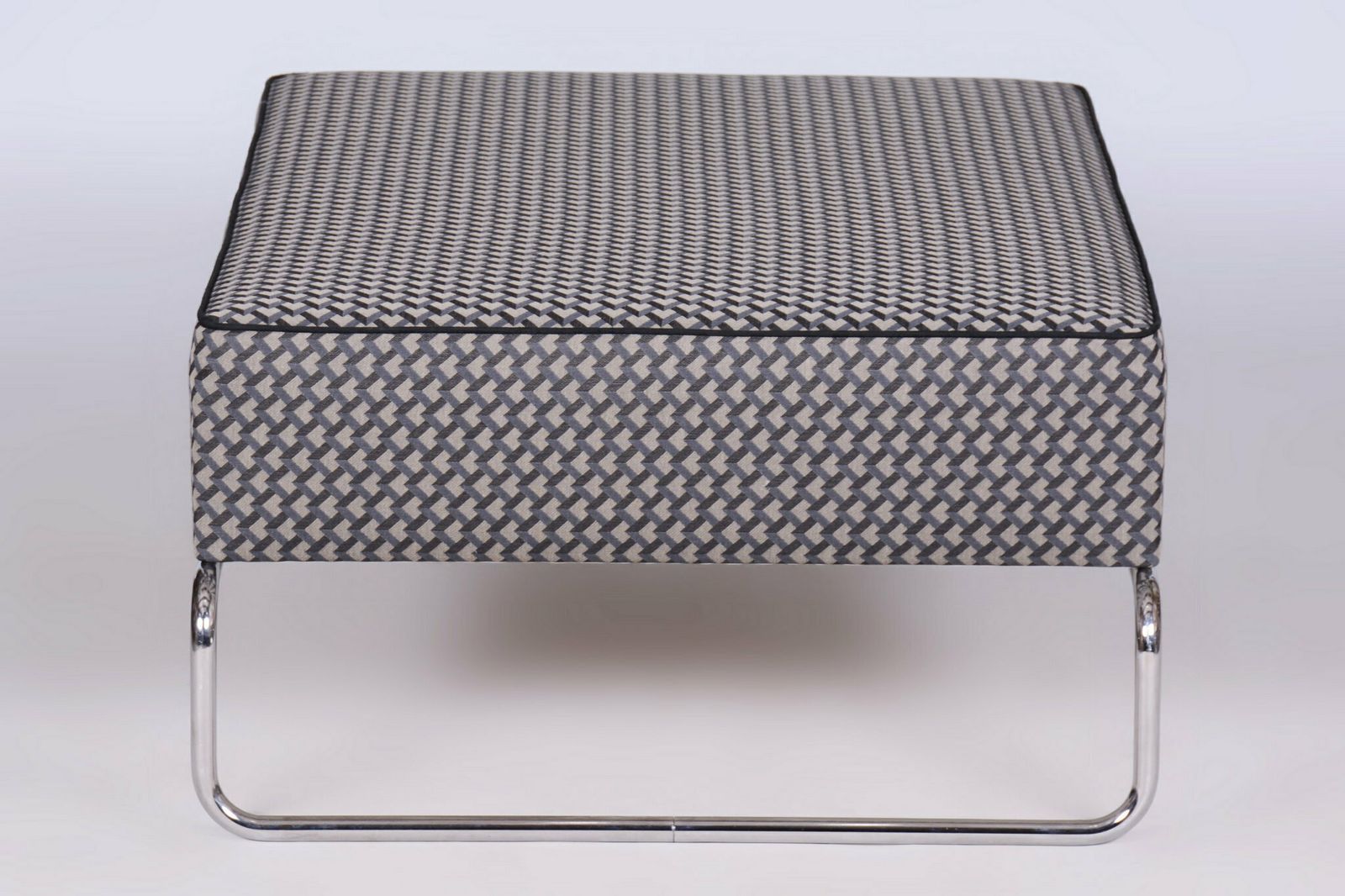 photo for sale Restored Bauhaus Ottoman, Chrome, New Upholstery, Czech, 1930s