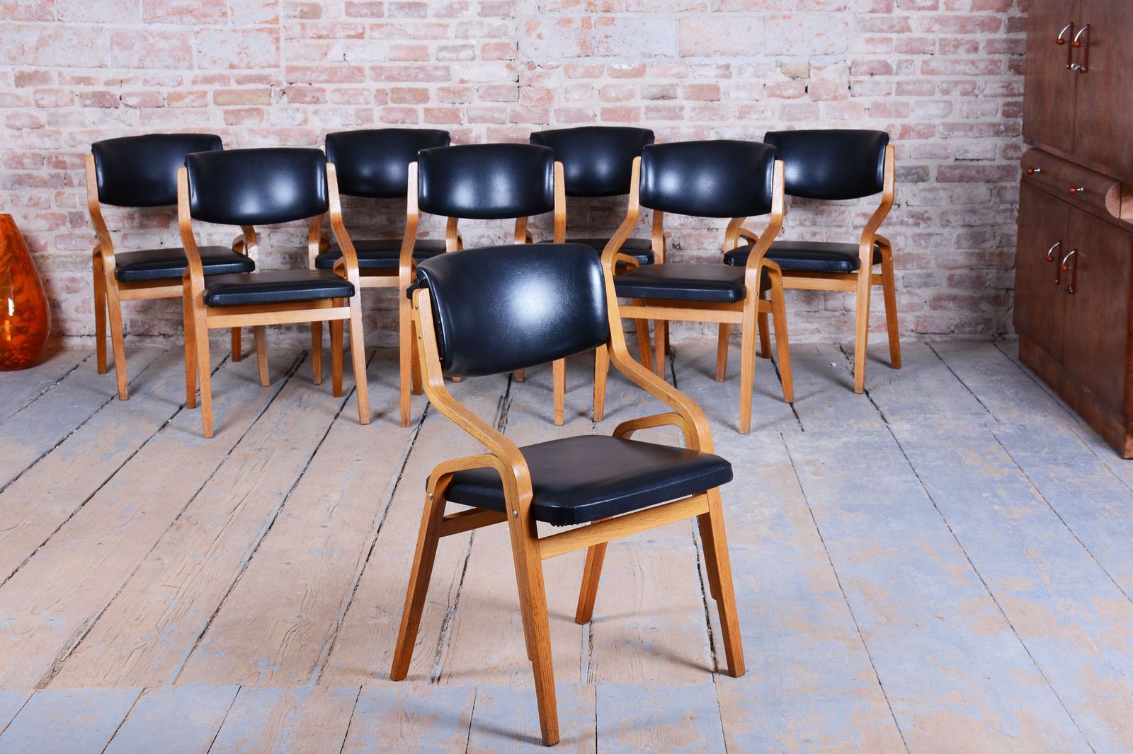 Set Of Eight Restored Mid Century Chairs, By Ludvik Volak, Maple, Czech, 1960s photo 1450.0