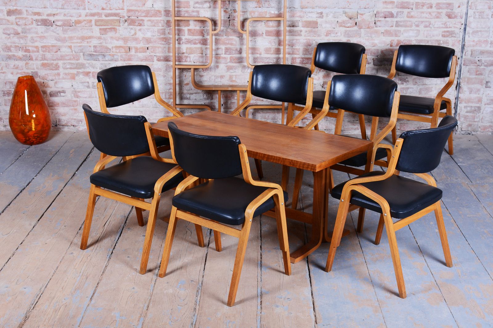 Furniture Set Of Eight Restored Mid Century Chairs, By Ludvik Volak, Maple, Czech, 1960s photo
