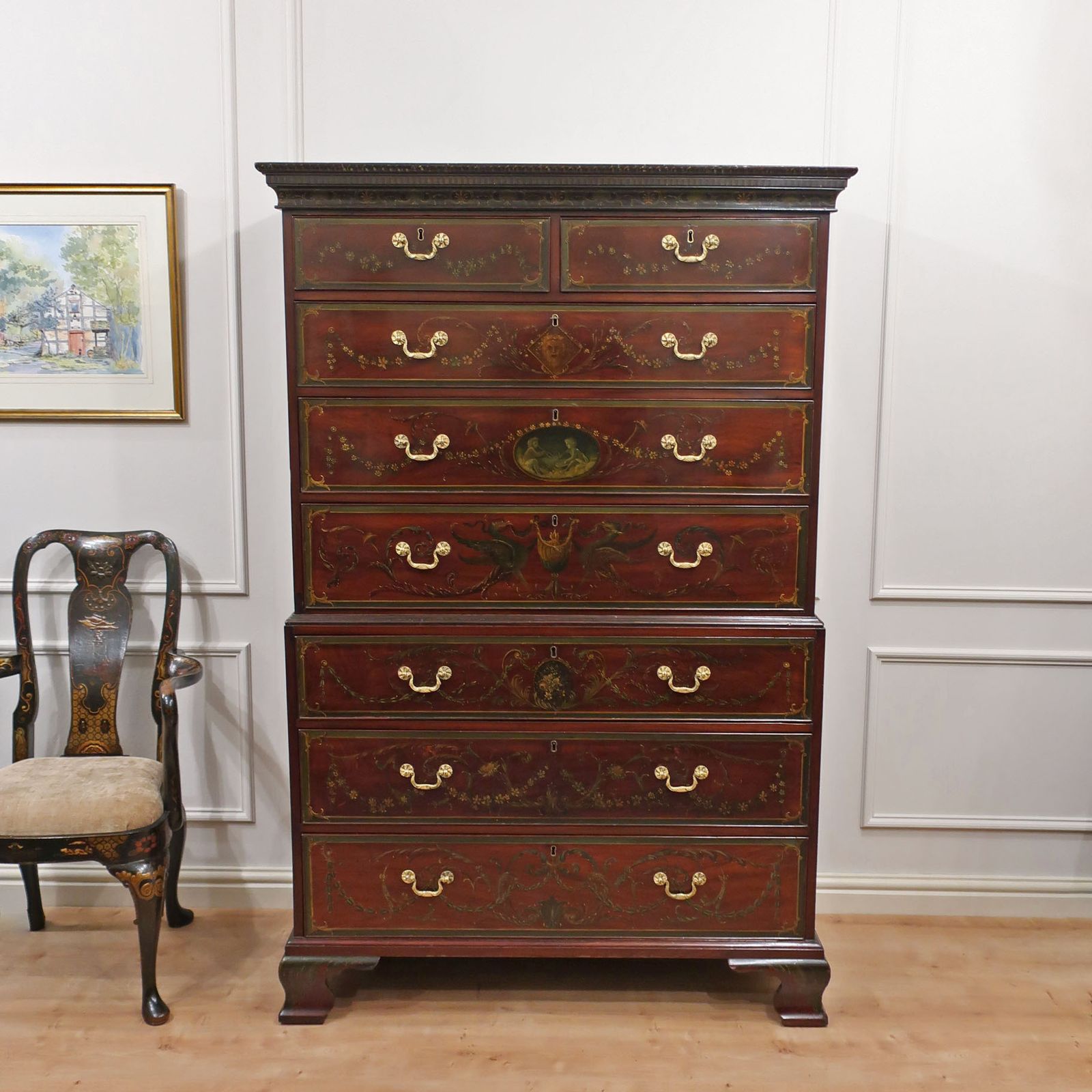 Georgian Mahogany Polychrome Painted Chest On Chest