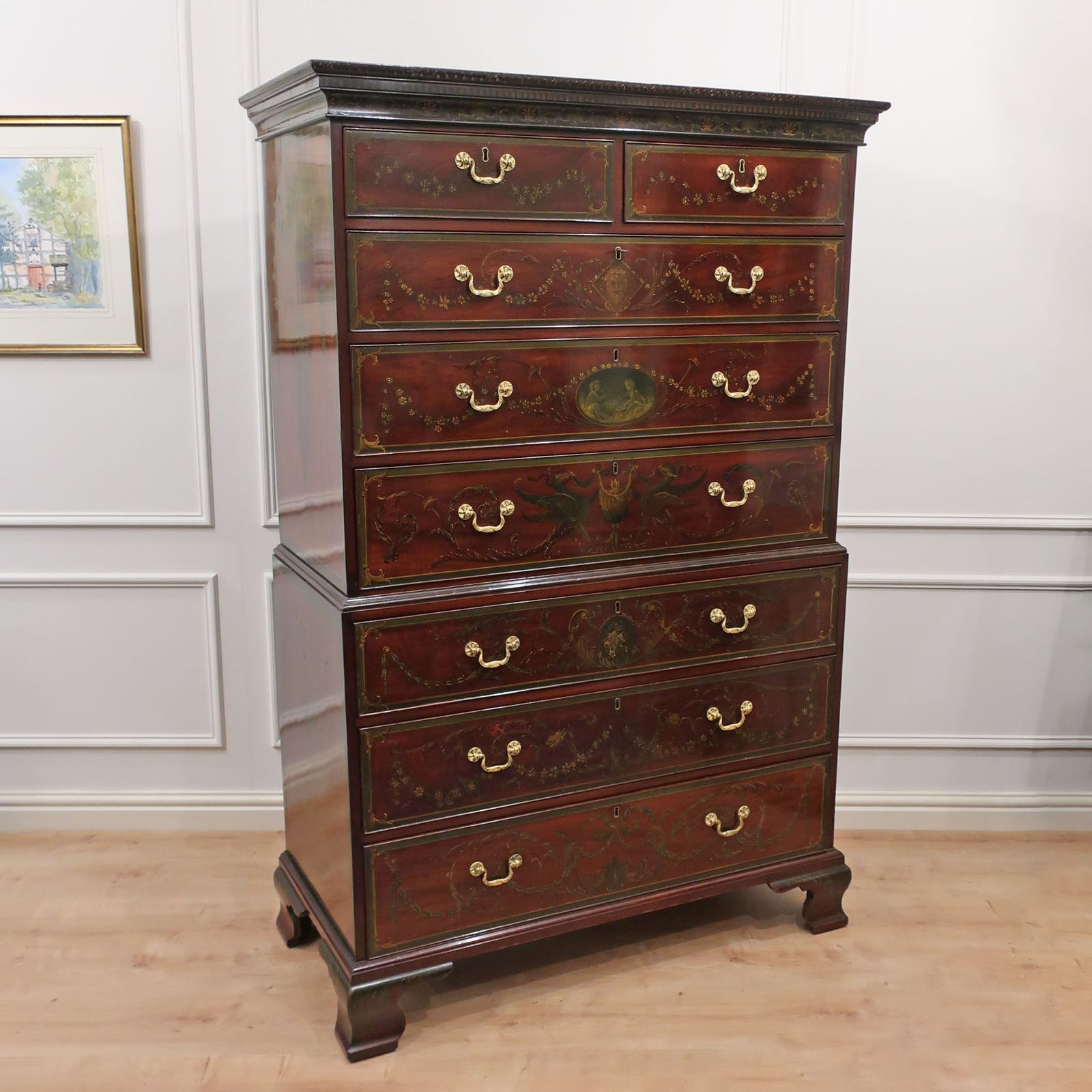 6800.0 Georgian Mahogany Polychrome Painted Chest On Chest photo