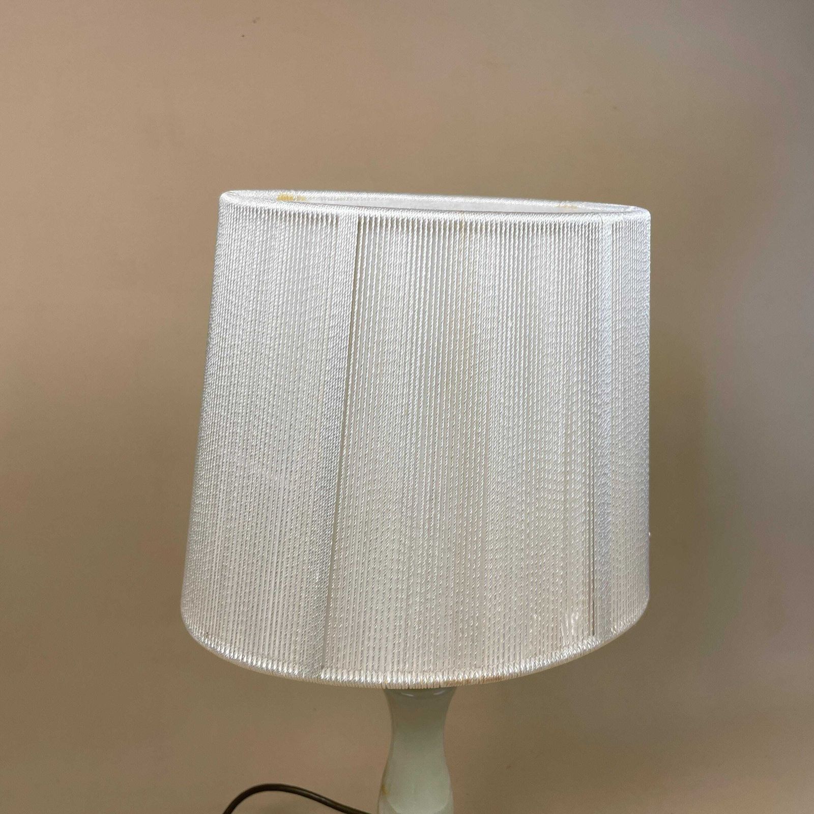 Antique Onyx Marble Lamp Light Brass Gold Metal Bedside Side Table Desk Marbled Patterned Vintage Pattern Feet Ornate String Lampshade photo buy